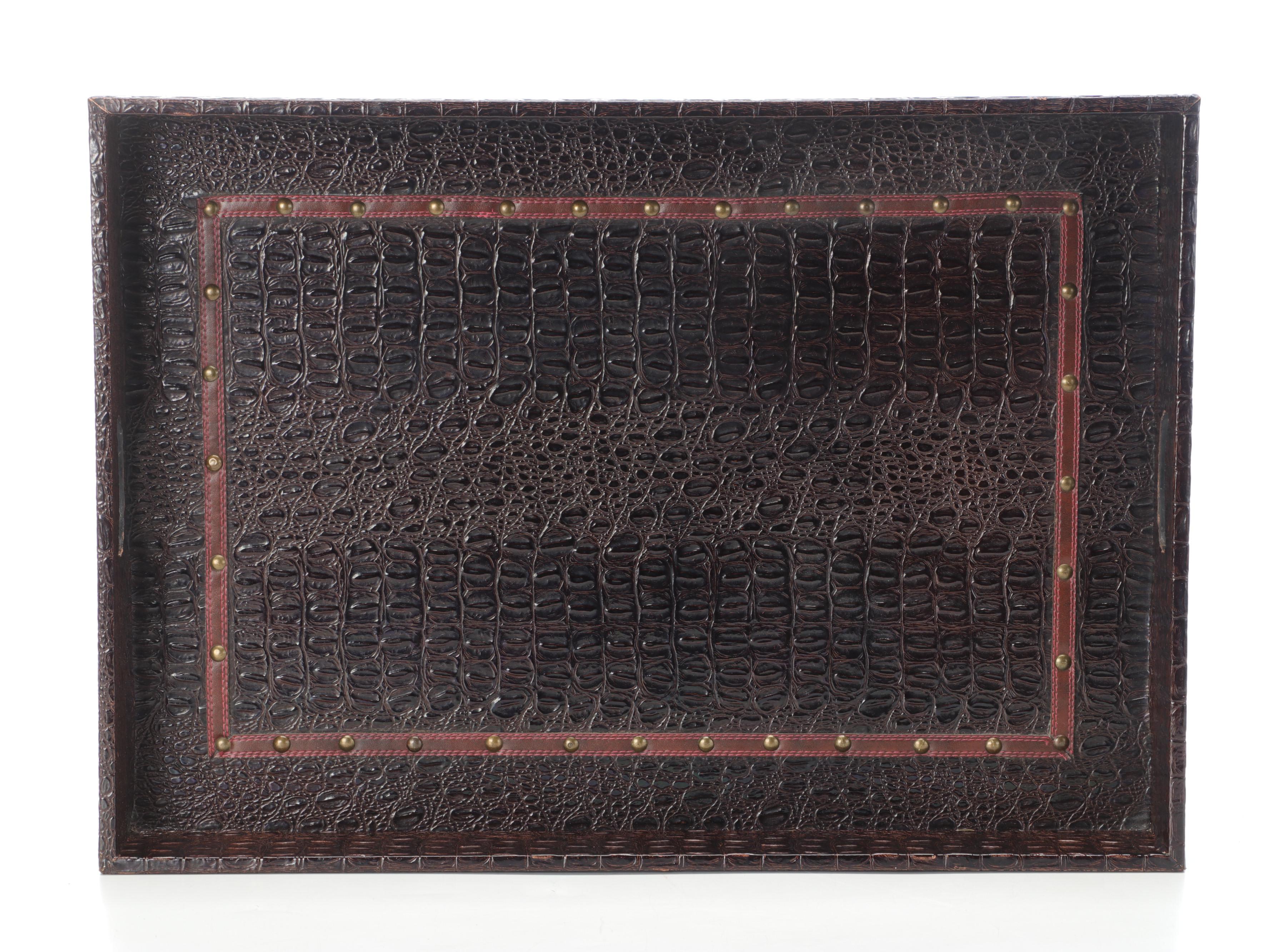 Z Gallarie Faux Leather and Finished Wood  Butler Tray