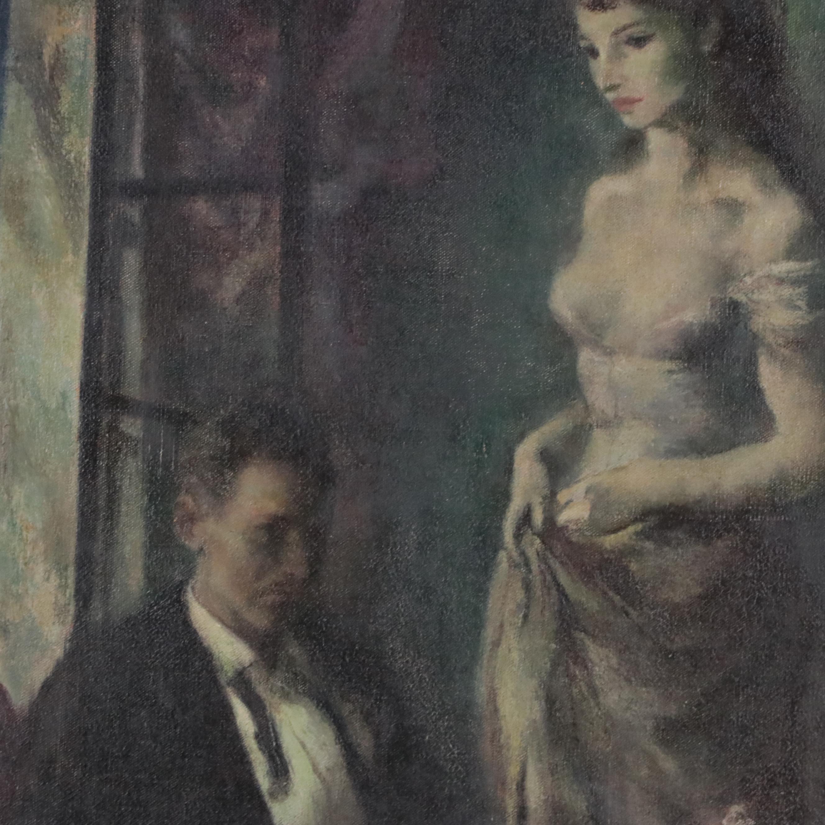Ben Stahl Oil Painting of Interior Scene With Couple