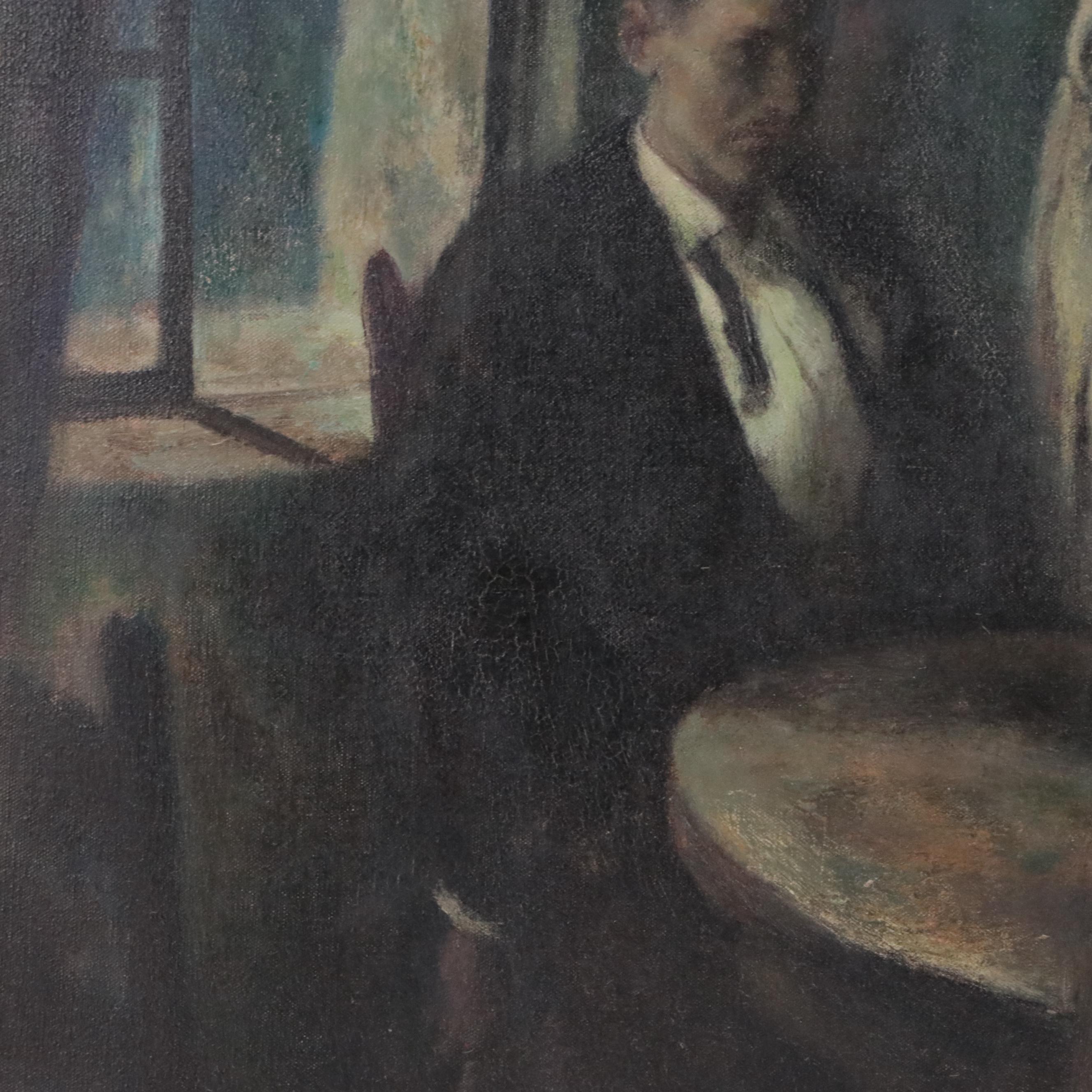 Ben Stahl Oil Painting of Interior Scene With Couple