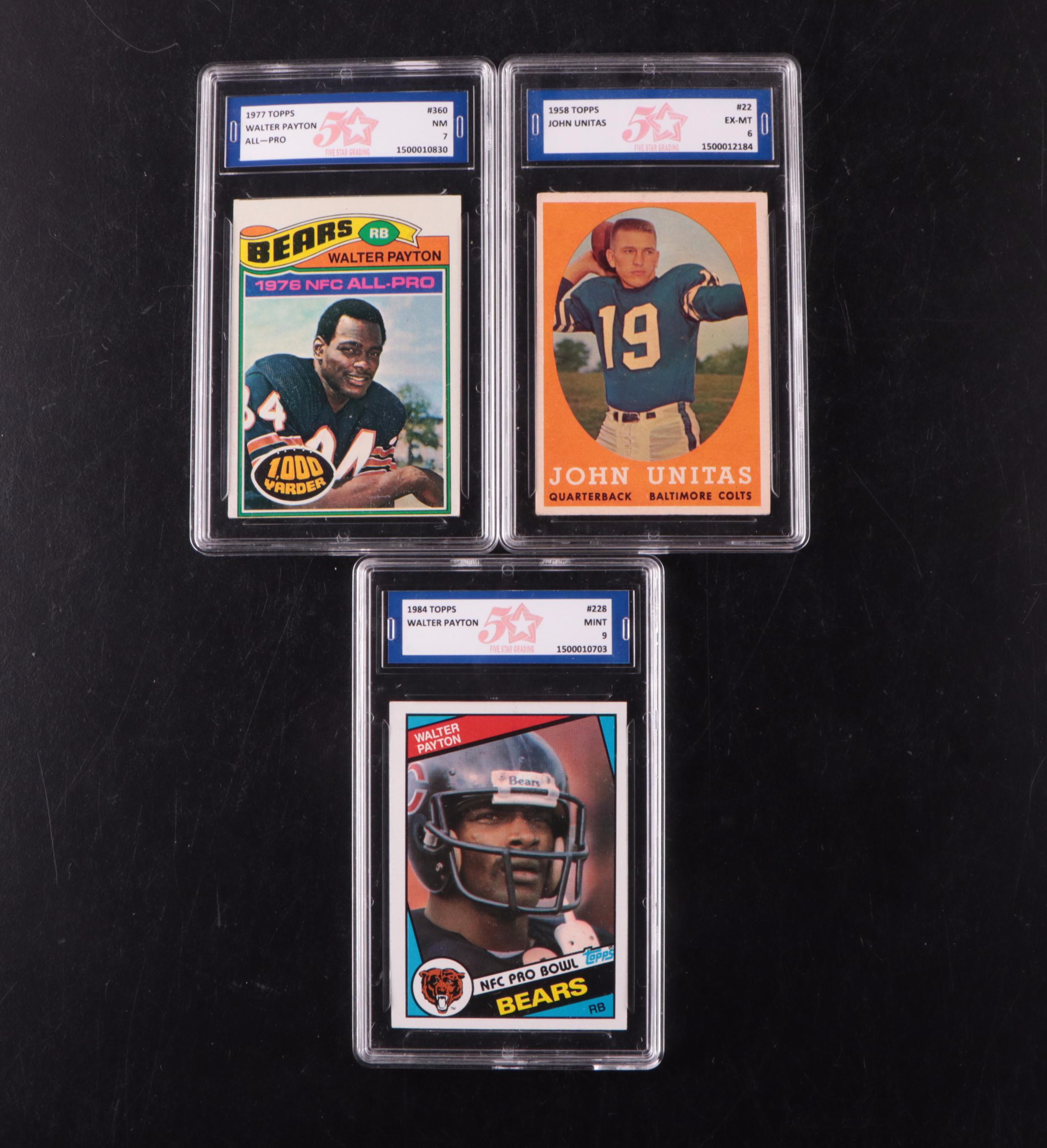 Topps Football Cards Featuring Johnny Unitas, Bob Griese, and More, 1950s–1980s