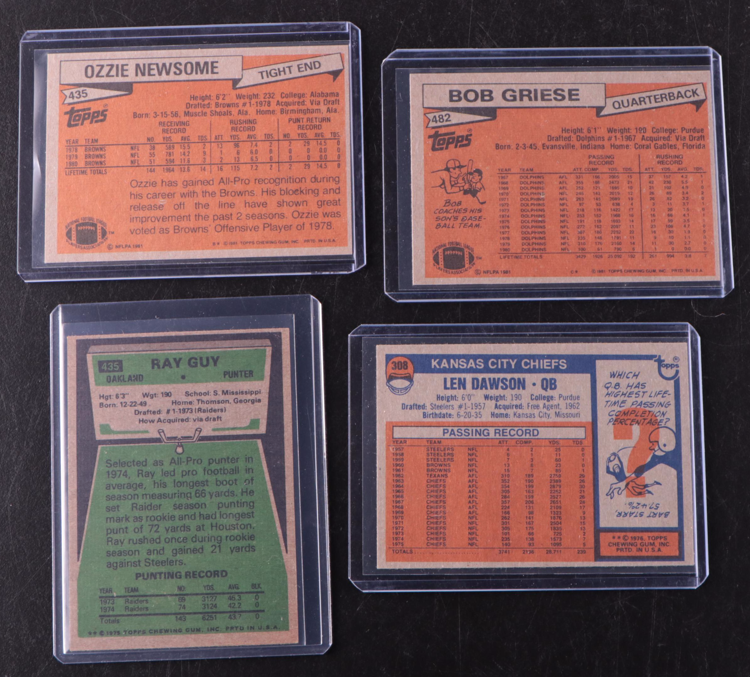 Topps Football Cards Featuring Johnny Unitas, Bob Griese, and More, 1950s–1980s