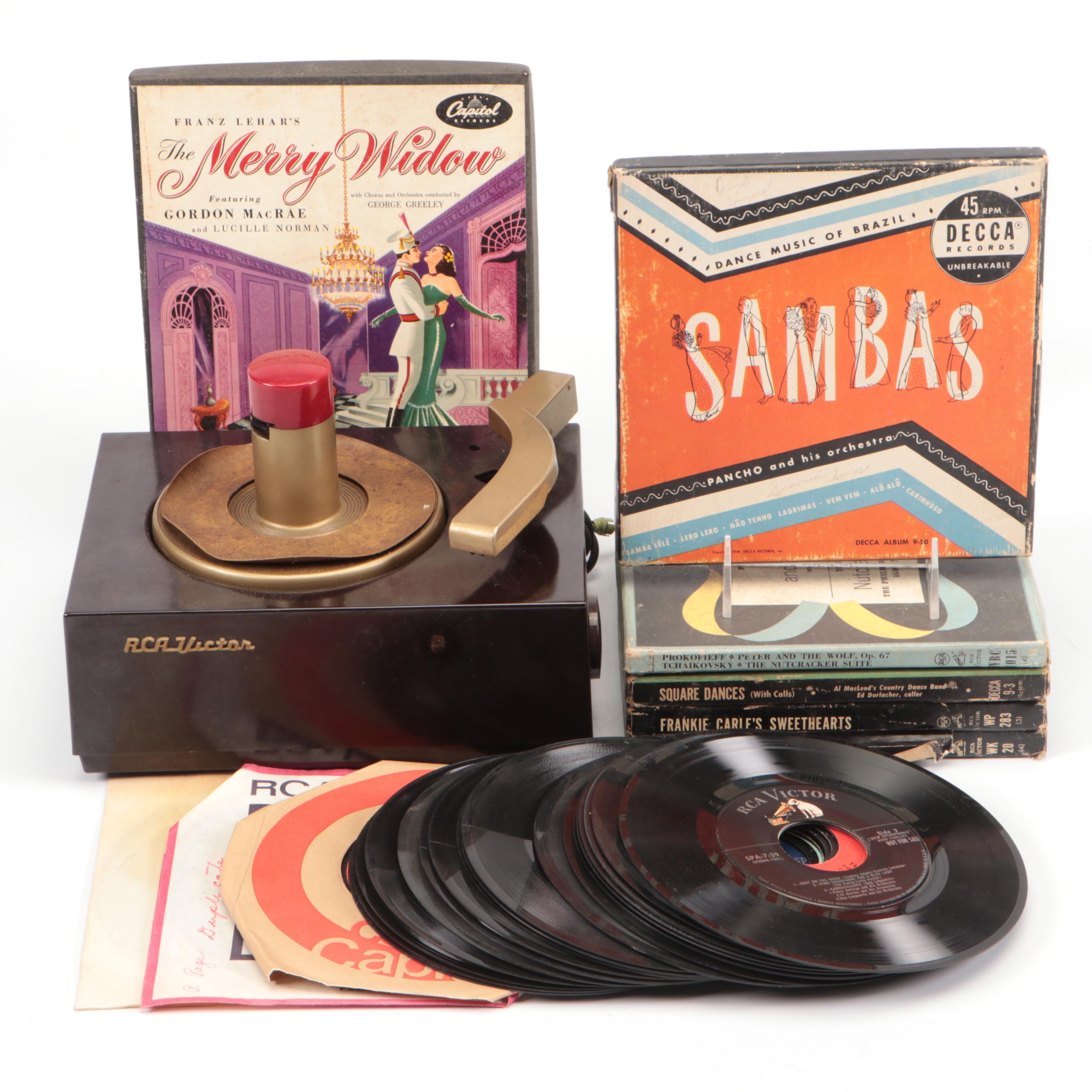 RCA Victor with Assorted Vinyl Record Singles