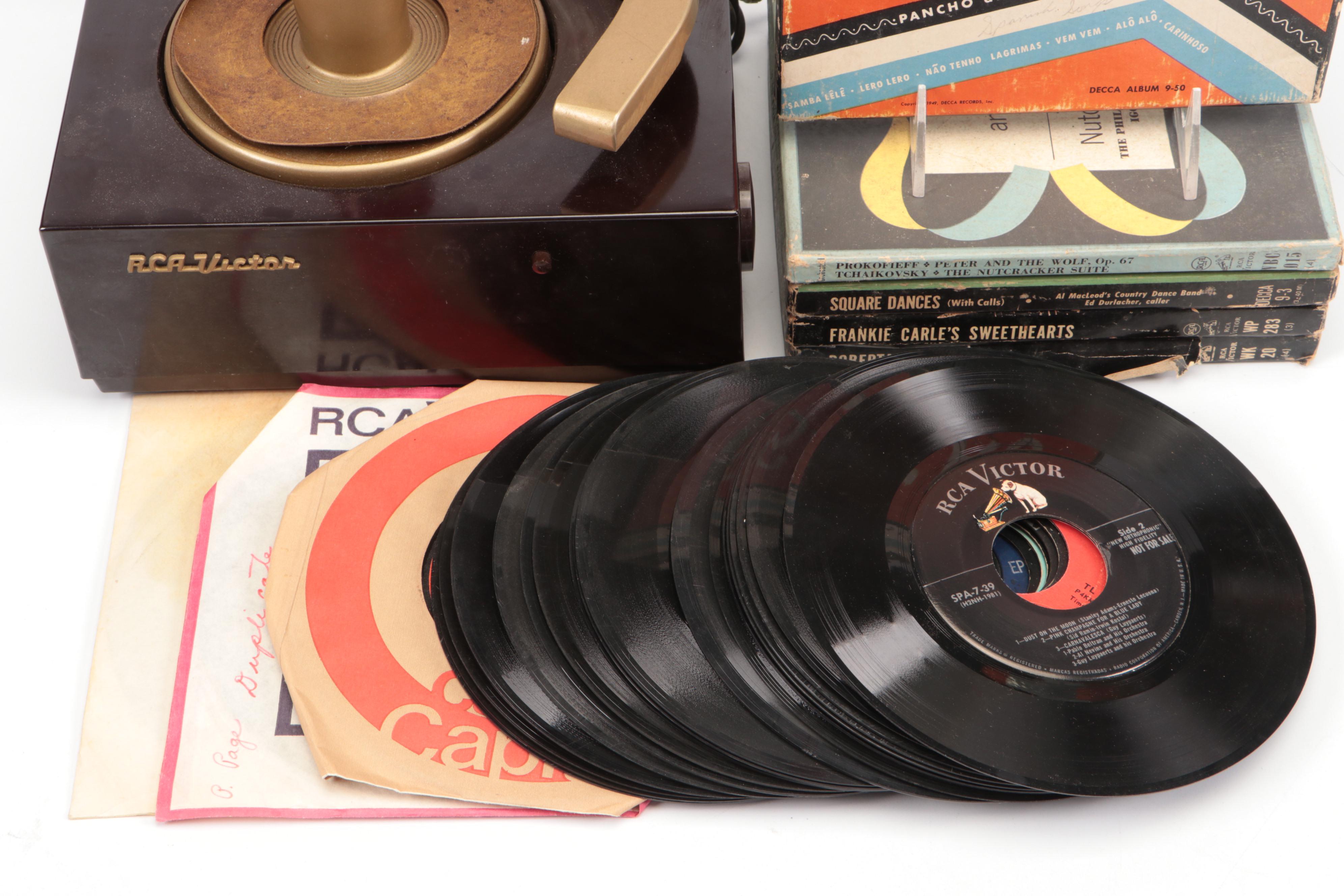 RCA Victor with Assorted Vinyl Record Singles