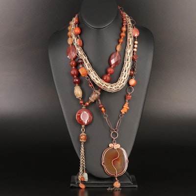 Agate, Jasper and Coral Necklaces