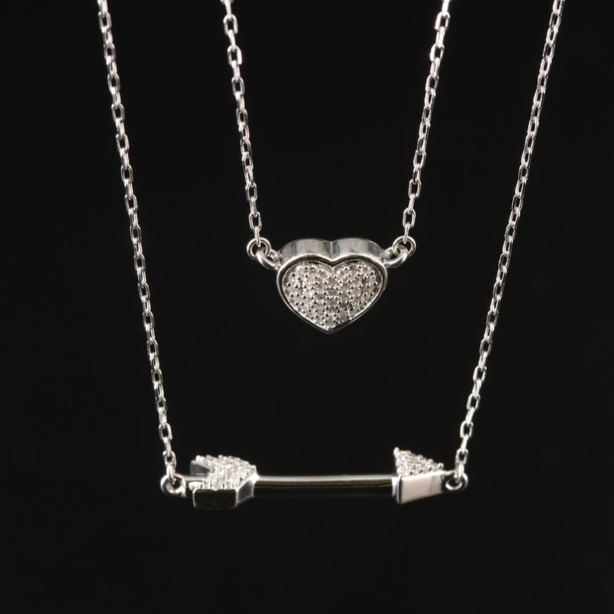 Sterling Diamond Heart and Arrow Layered Necklace