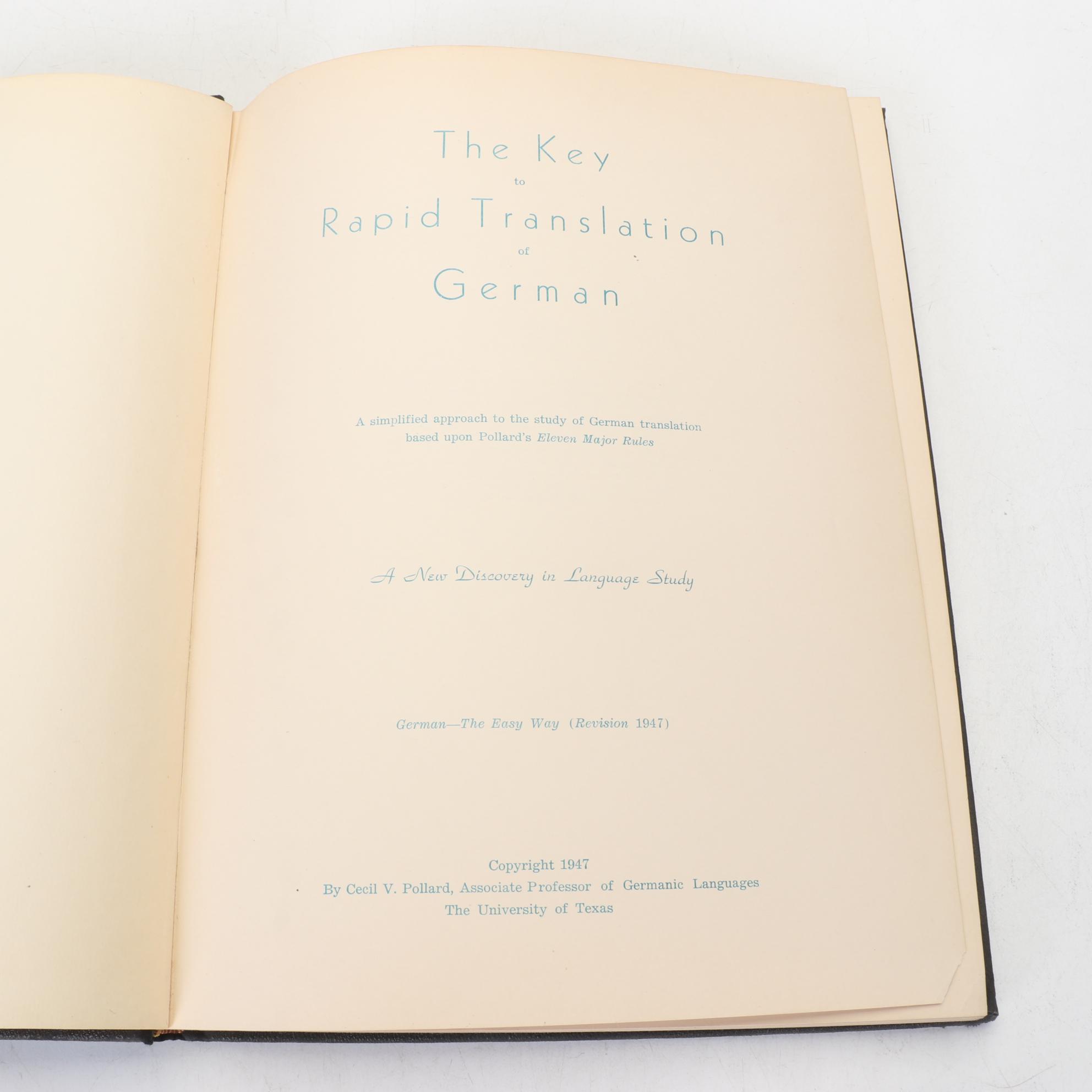 "The Key to Rapid Translation of German" by Cecil V. Pollard and More Books