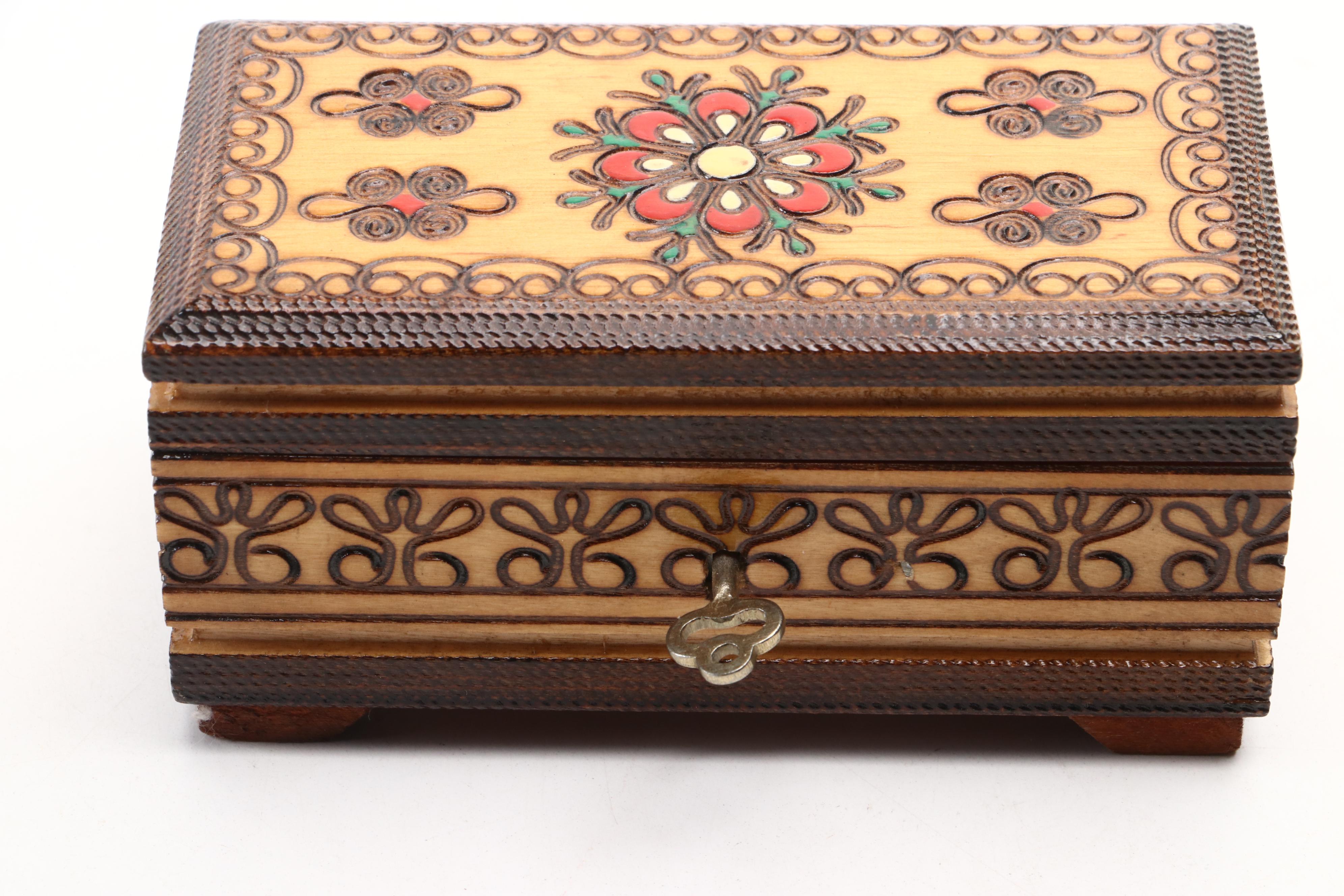Floral Motif Wood Cigarette Box with Decorative Wood Boxes