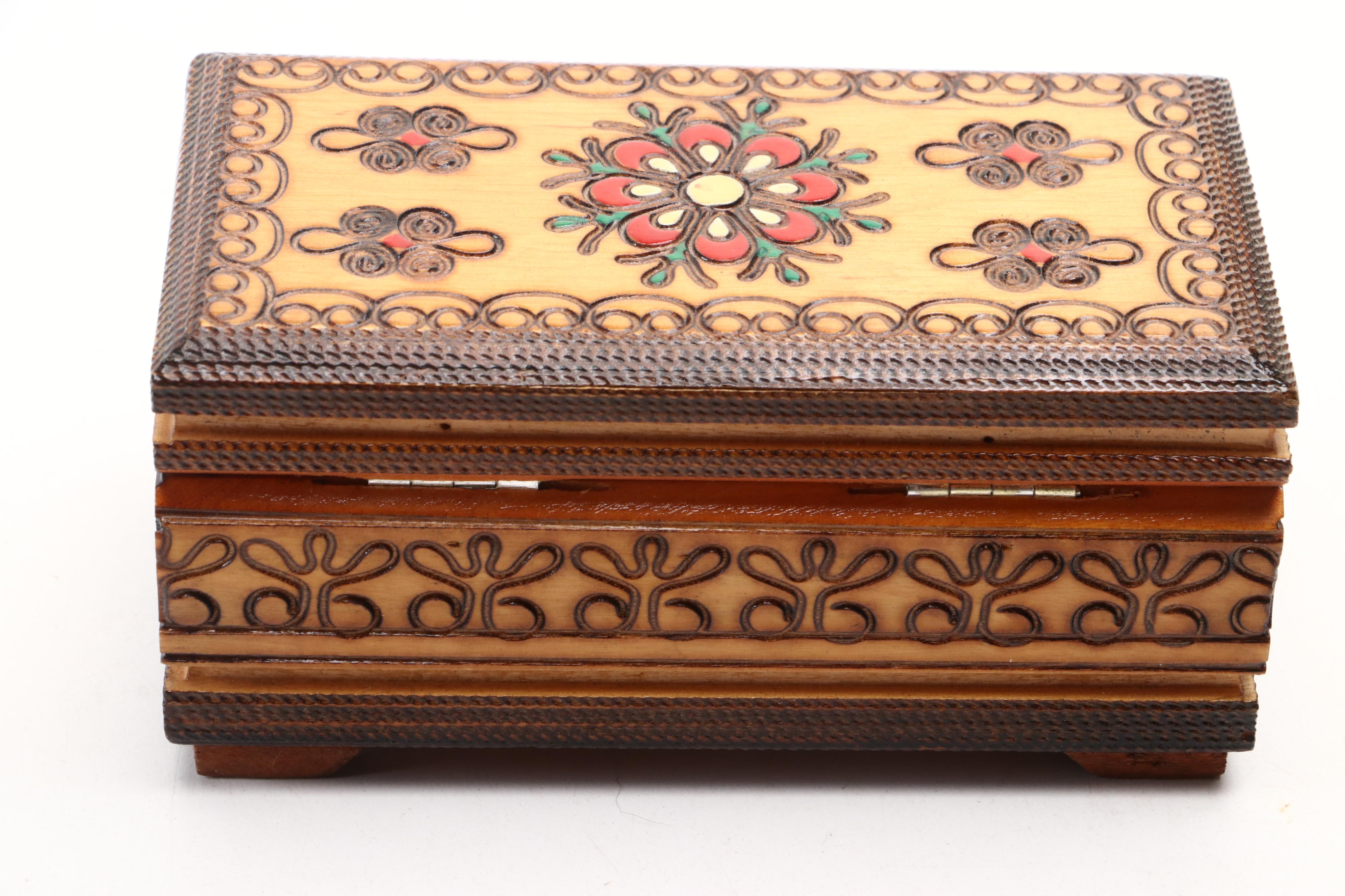 Floral Motif Wood Cigarette Box with Decorative Wood Boxes