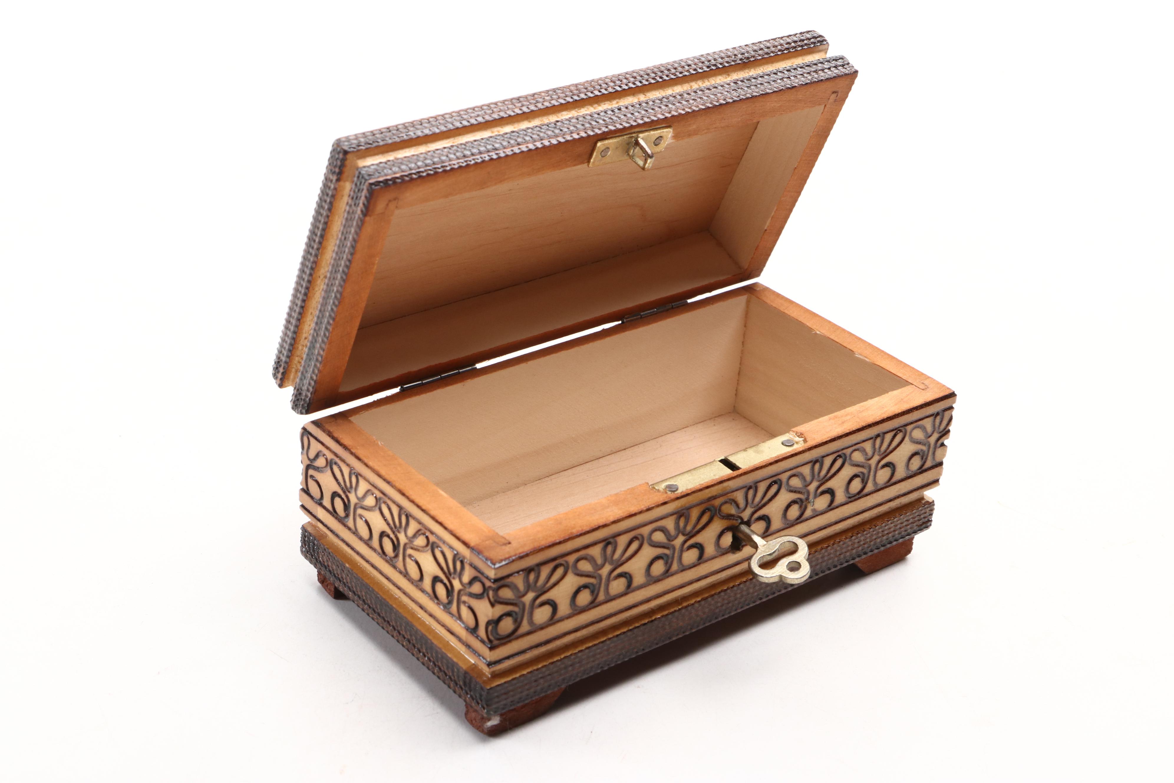 Floral Motif Wood Cigarette Box with Decorative Wood Boxes