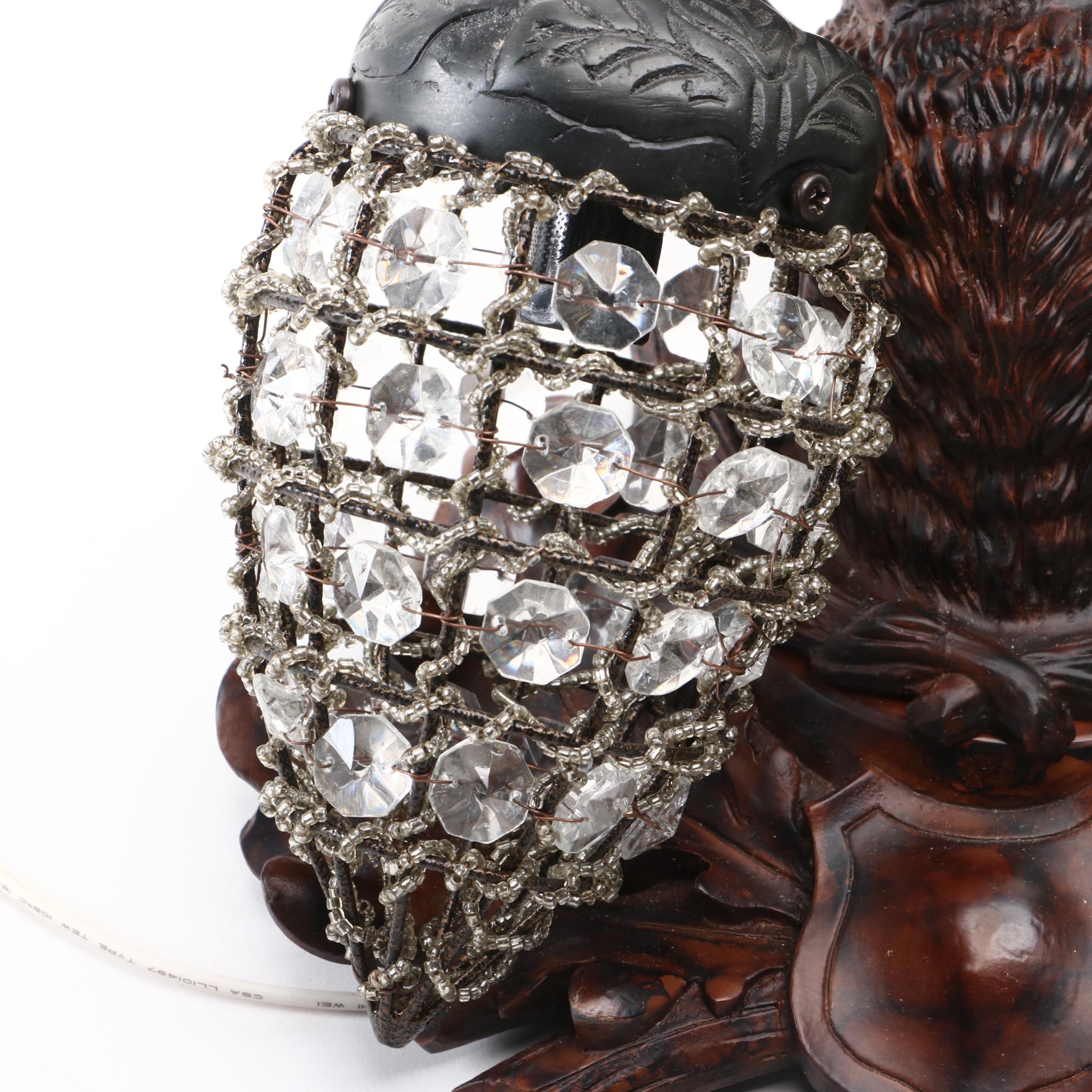 Pair of Cast Resin Stag Head and Acorn Crystal Hanging Wall Lights