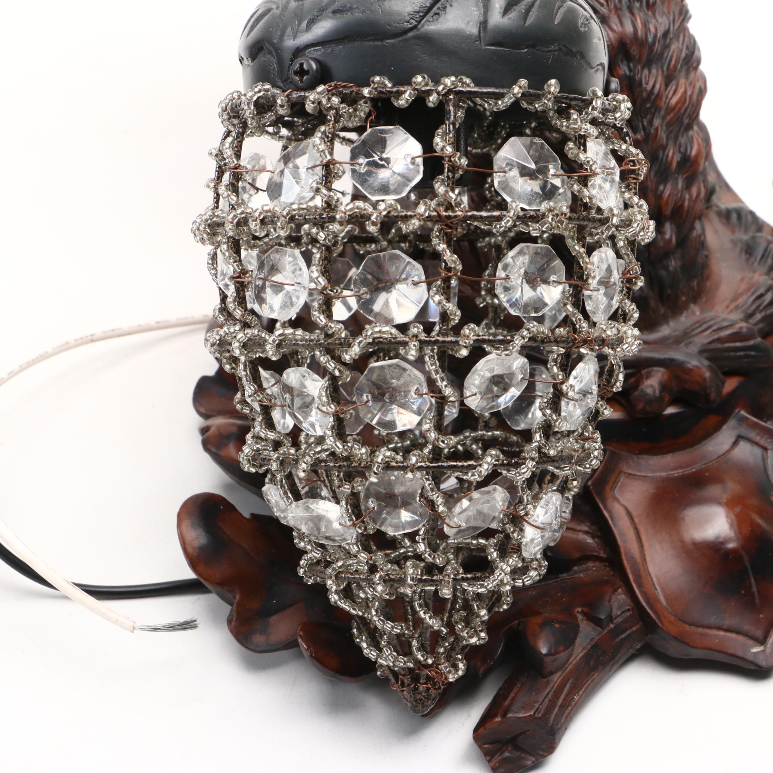 Pair of Cast Resin Stag Head and Acorn Crystal Hanging Wall Lights
