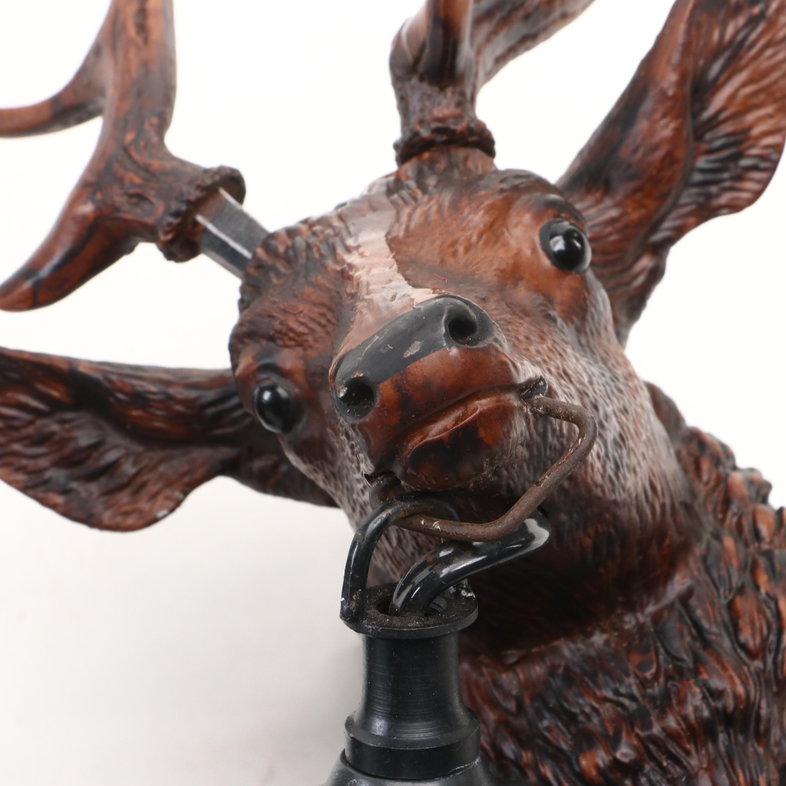 Pair of Cast Resin Stag Head and Acorn Crystal Hanging Wall Lights