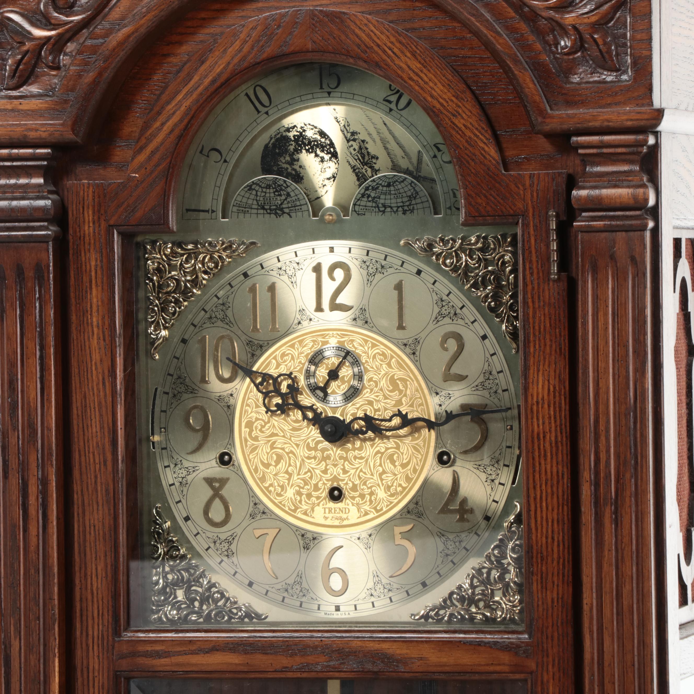Trend by Sligh Oak Cased Grandfather Clock, Late 20th Century