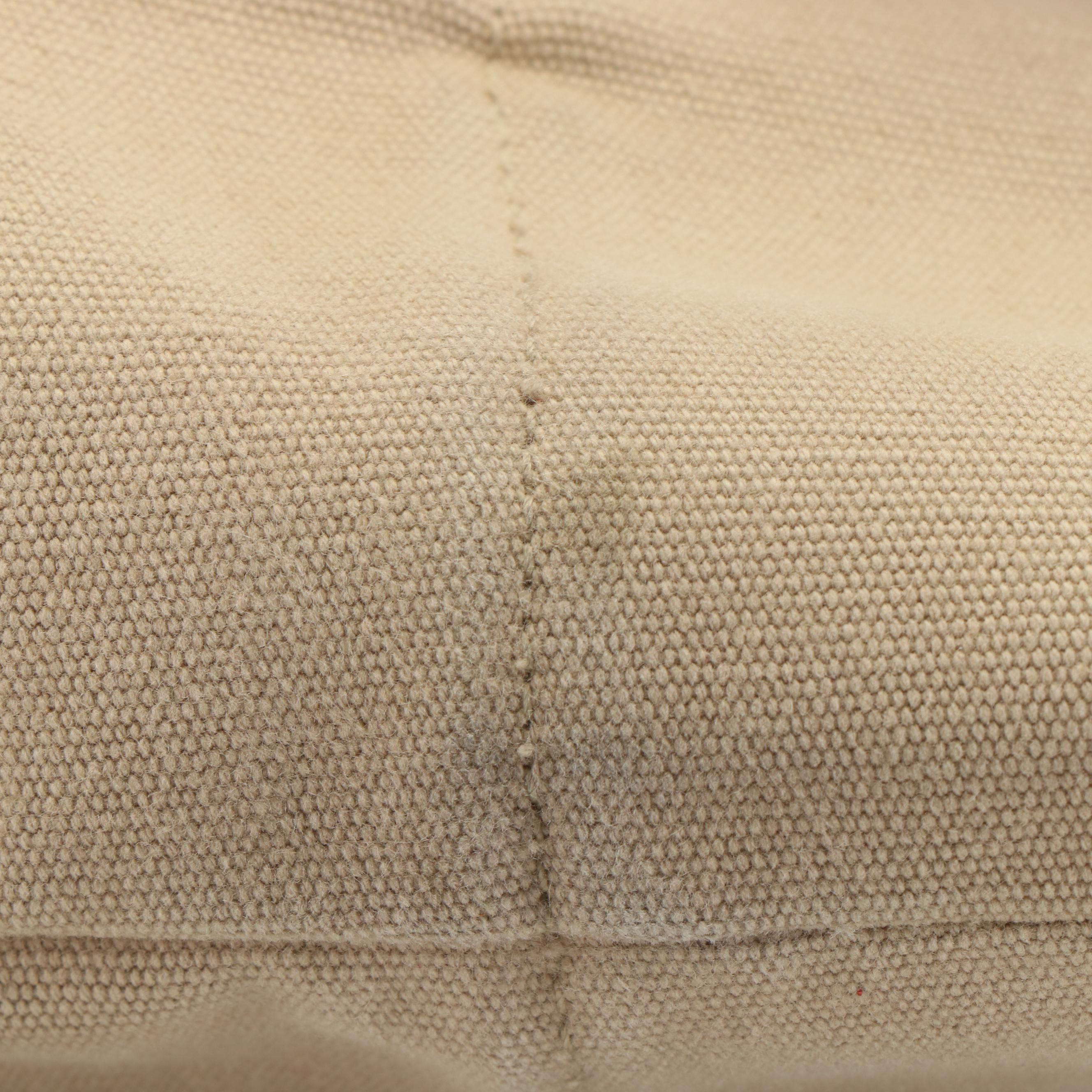 Prada Classic Logo Beige Canvas and Tan Leather Tote Bag