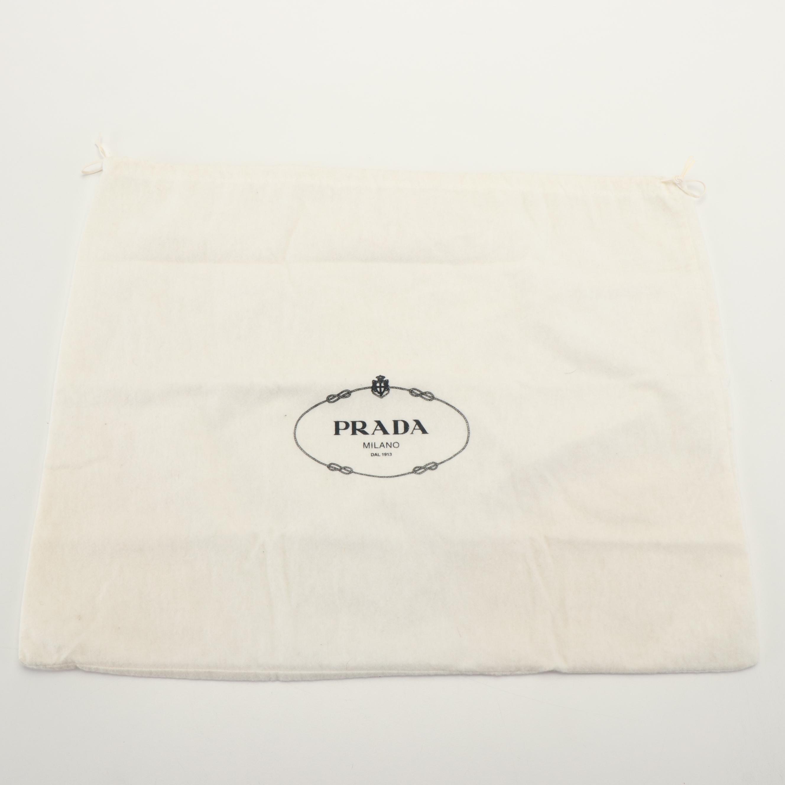 Prada Classic Logo Beige Canvas and Tan Leather Tote Bag