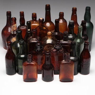 Whiskey  Amber and Green Apothecary and Breweriana Bottles