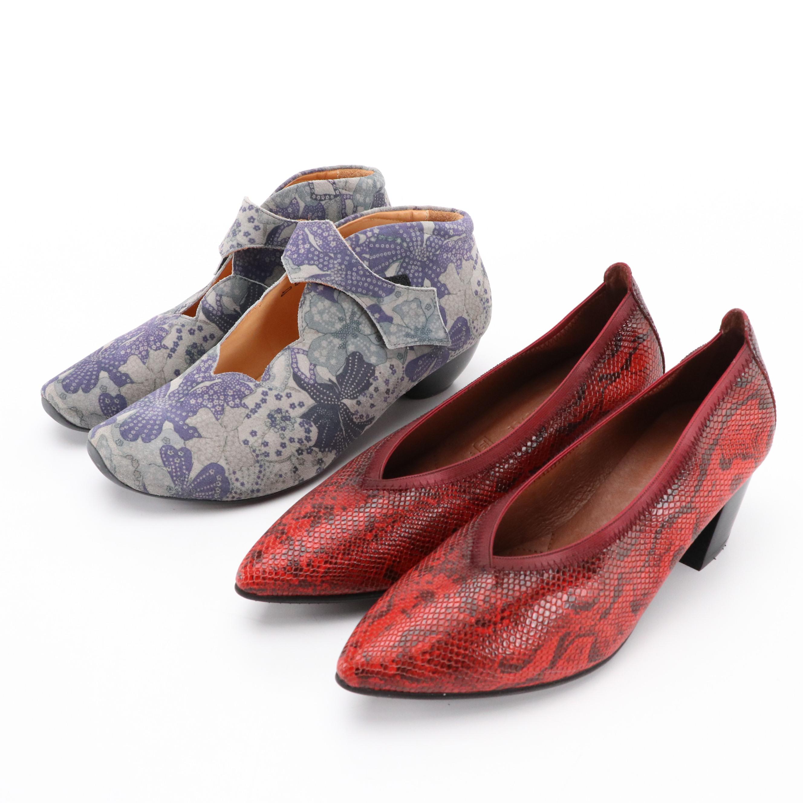 Hispanitas Scarlett Python Print Pumps and Think! Printed Aida Shoes