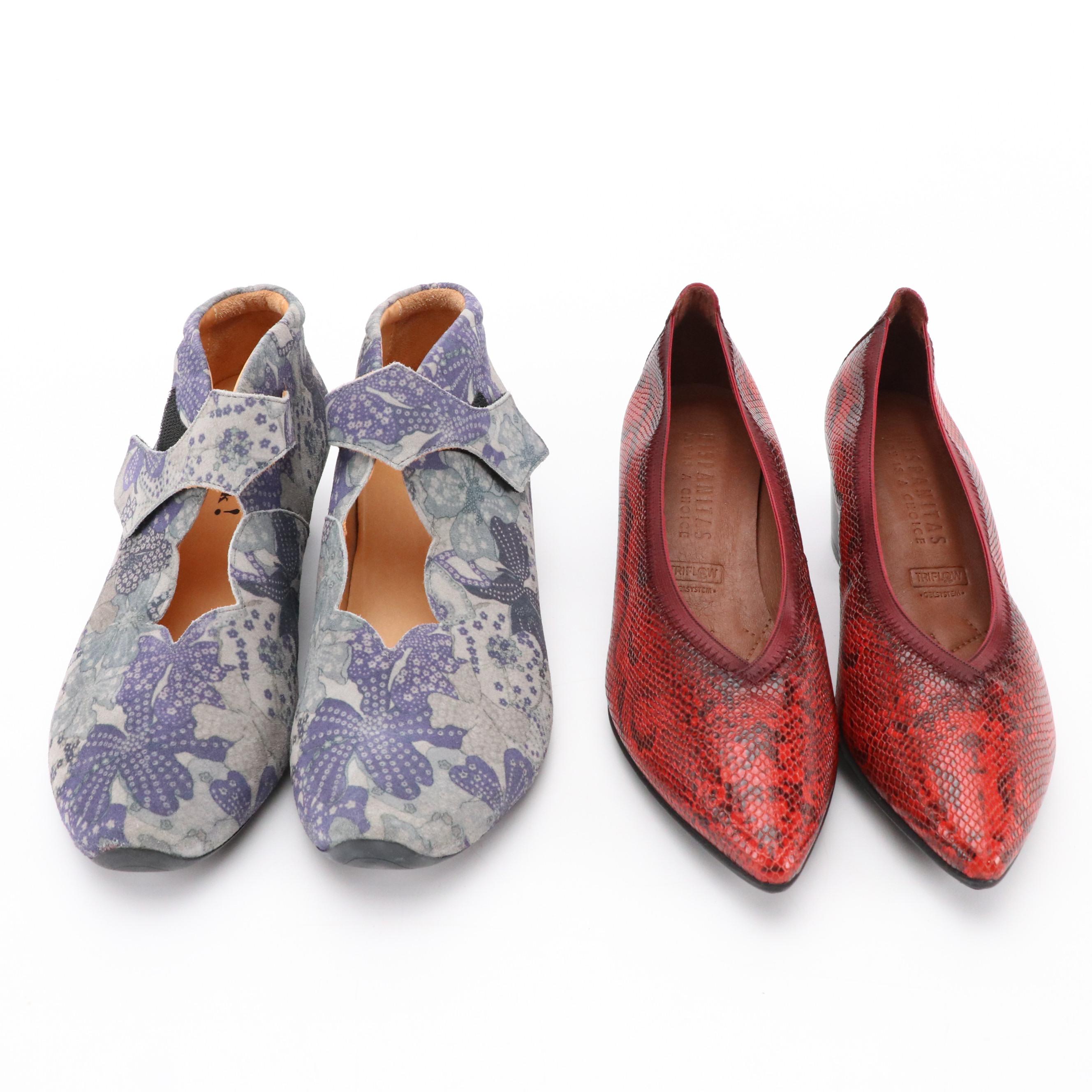 Hispanitas Scarlett Python Print Pumps and Think! Printed Aida Shoes