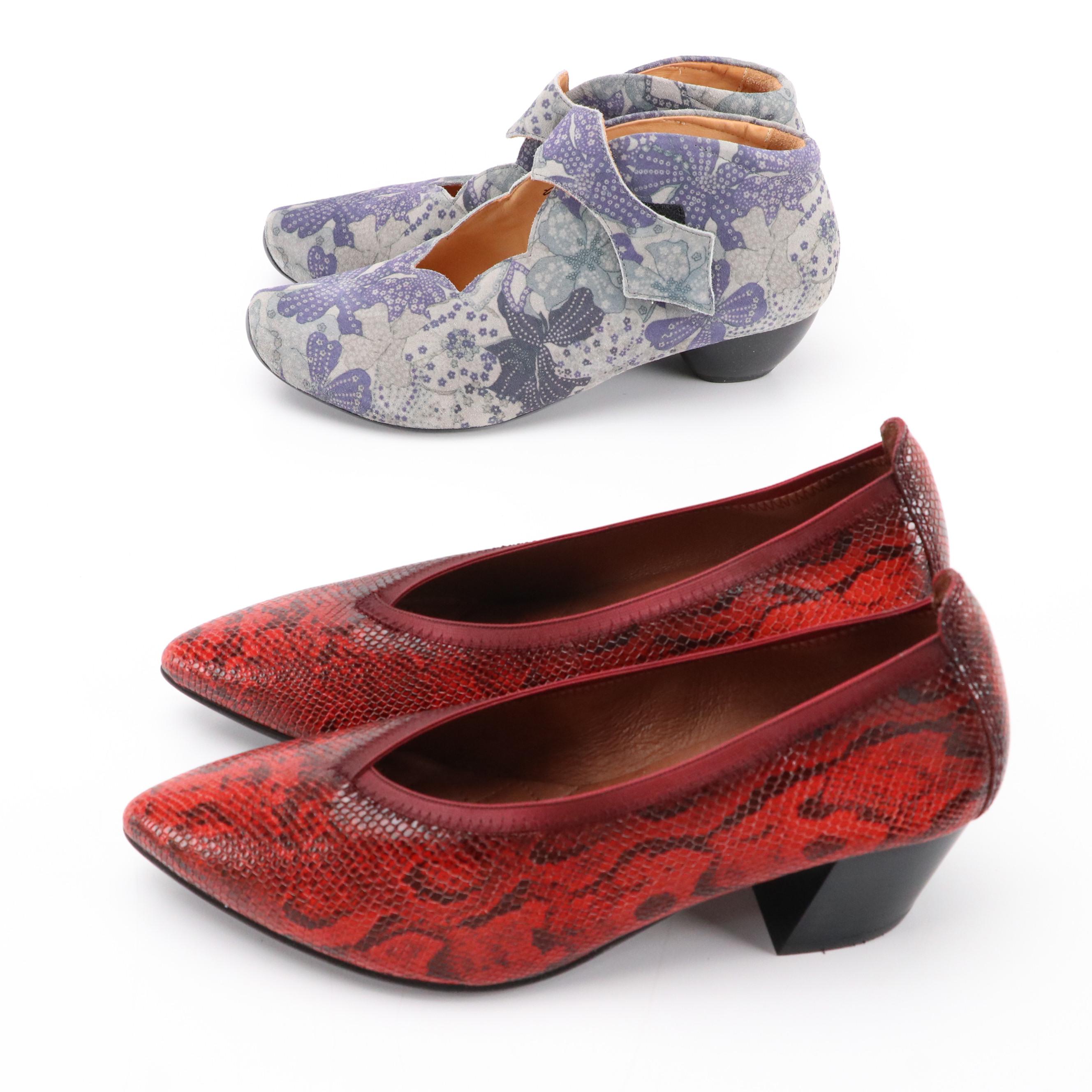 Hispanitas Scarlett Python Print Pumps and Think! Printed Aida Shoes