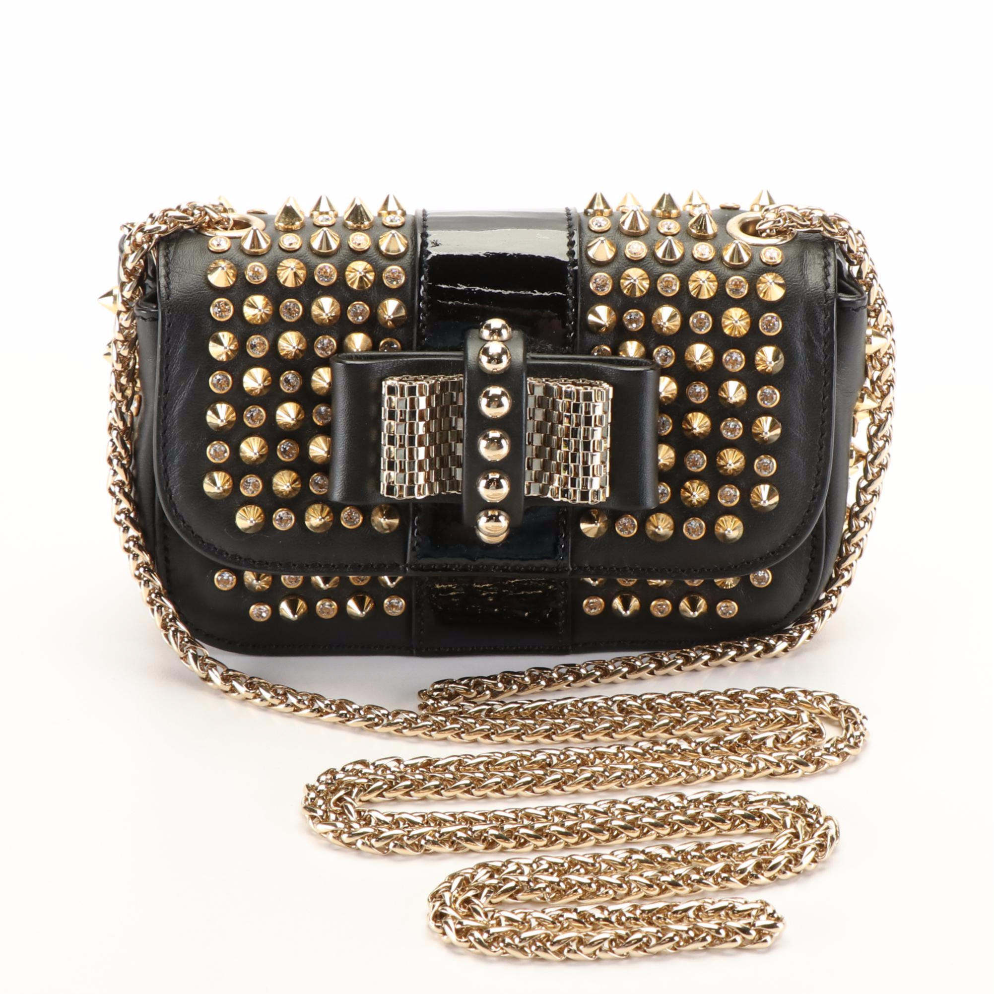Christian Louboutín Sweet Charity Studded Crossbody Bag in Black Leather