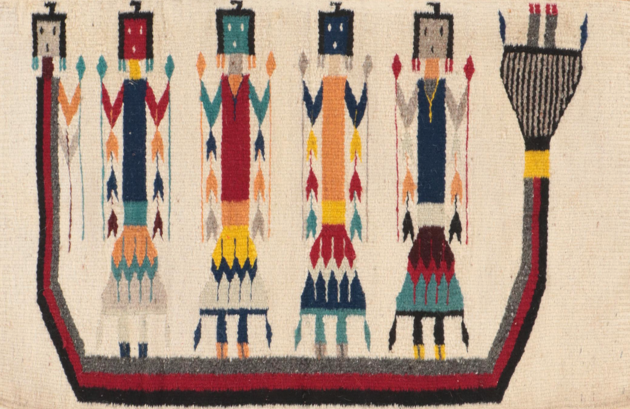 2' x 3' Handwoven Chichimeca Navajo Style Yei Female Dancers Rug