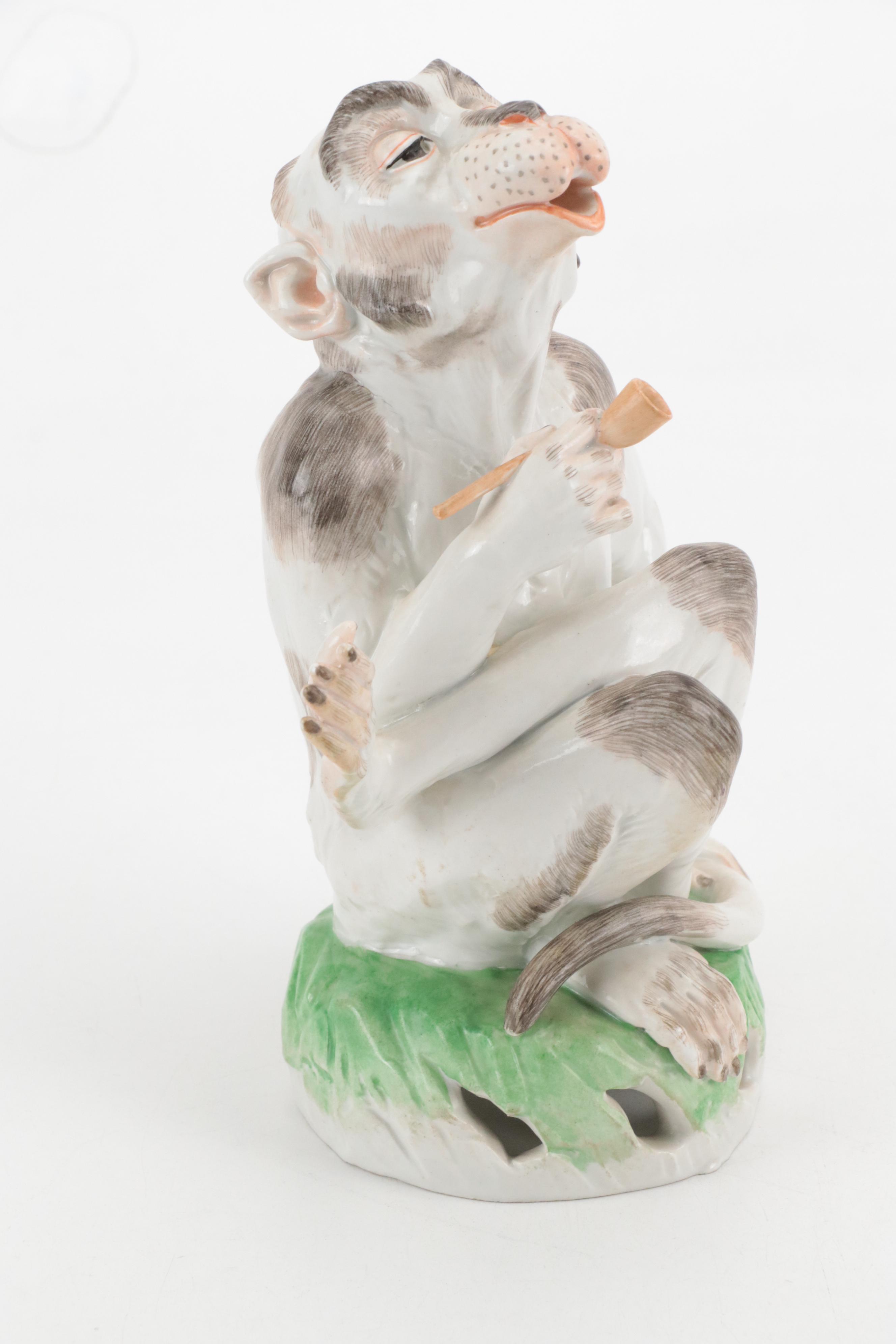 Carl Thieme for Dresden Porcelain Smoking Monkey Figurine