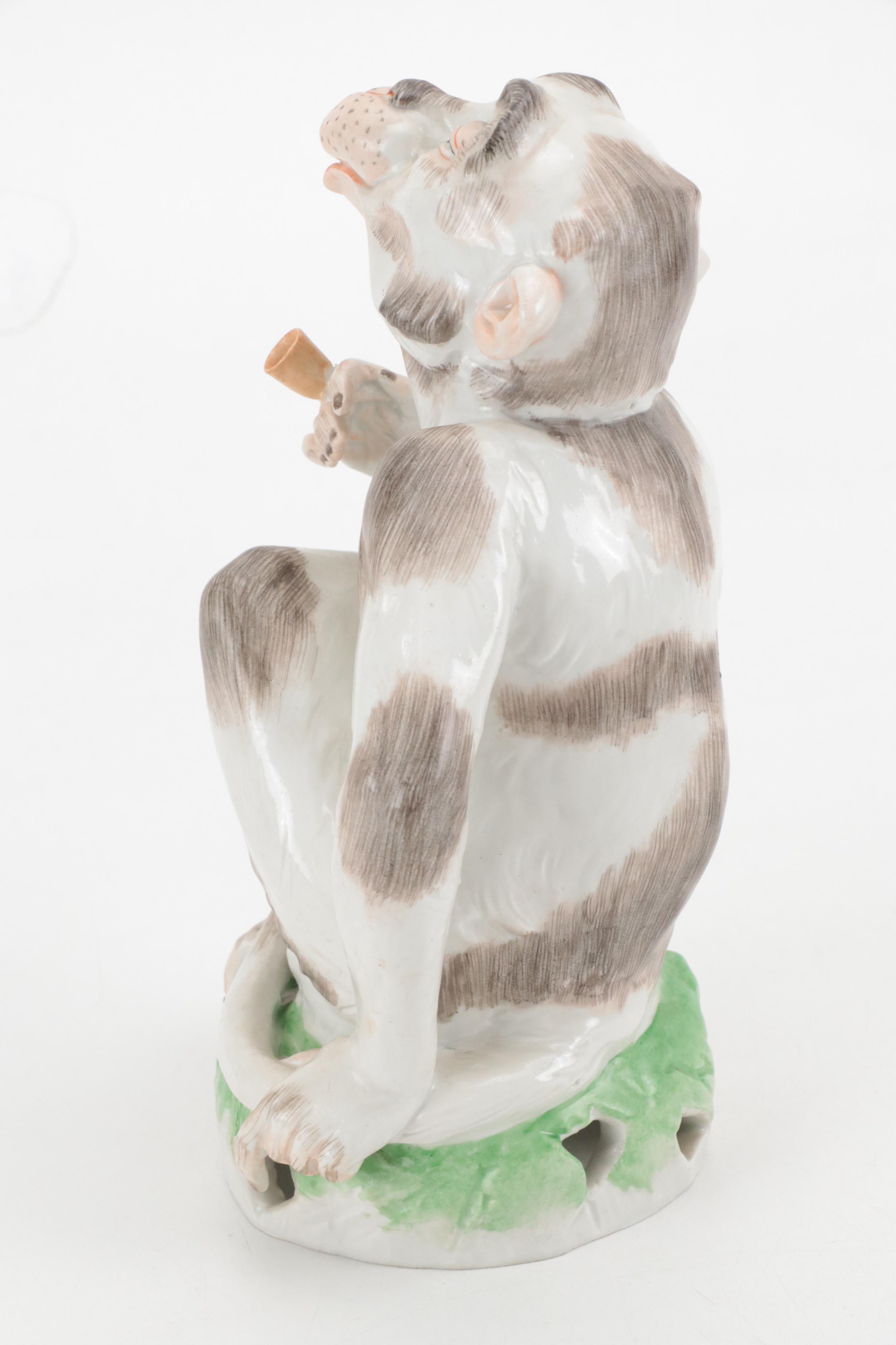 Carl Thieme for Dresden Porcelain Smoking Monkey Figurine