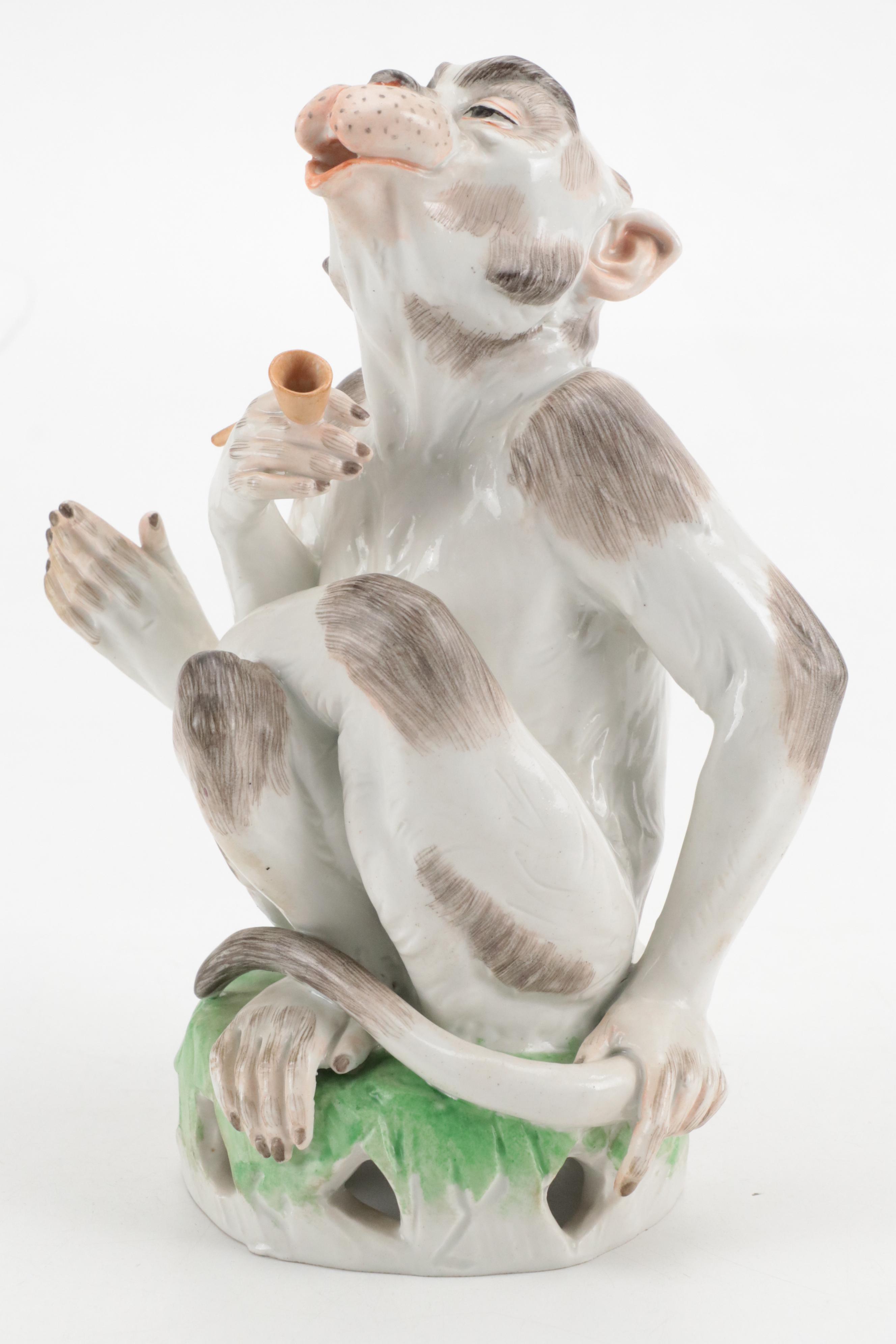 Carl Thieme for Dresden Porcelain Smoking Monkey Figurine