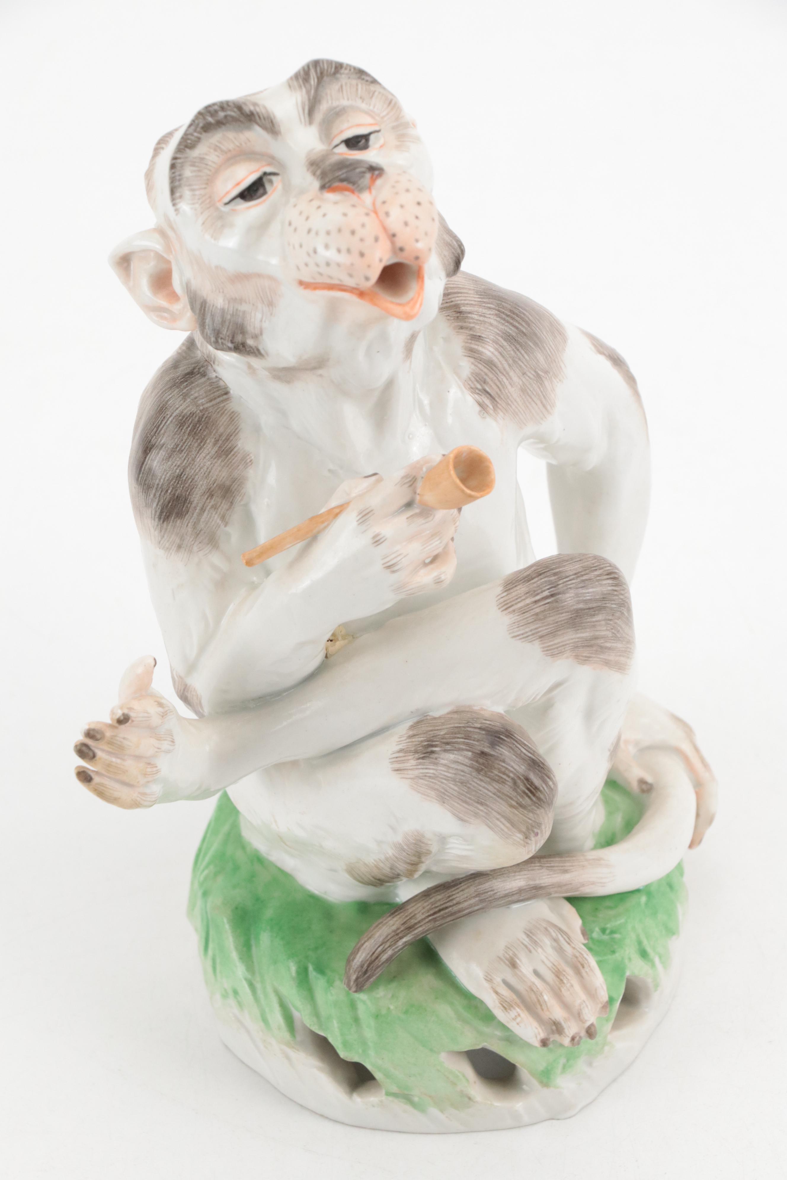 Carl Thieme for Dresden Porcelain Smoking Monkey Figurine
