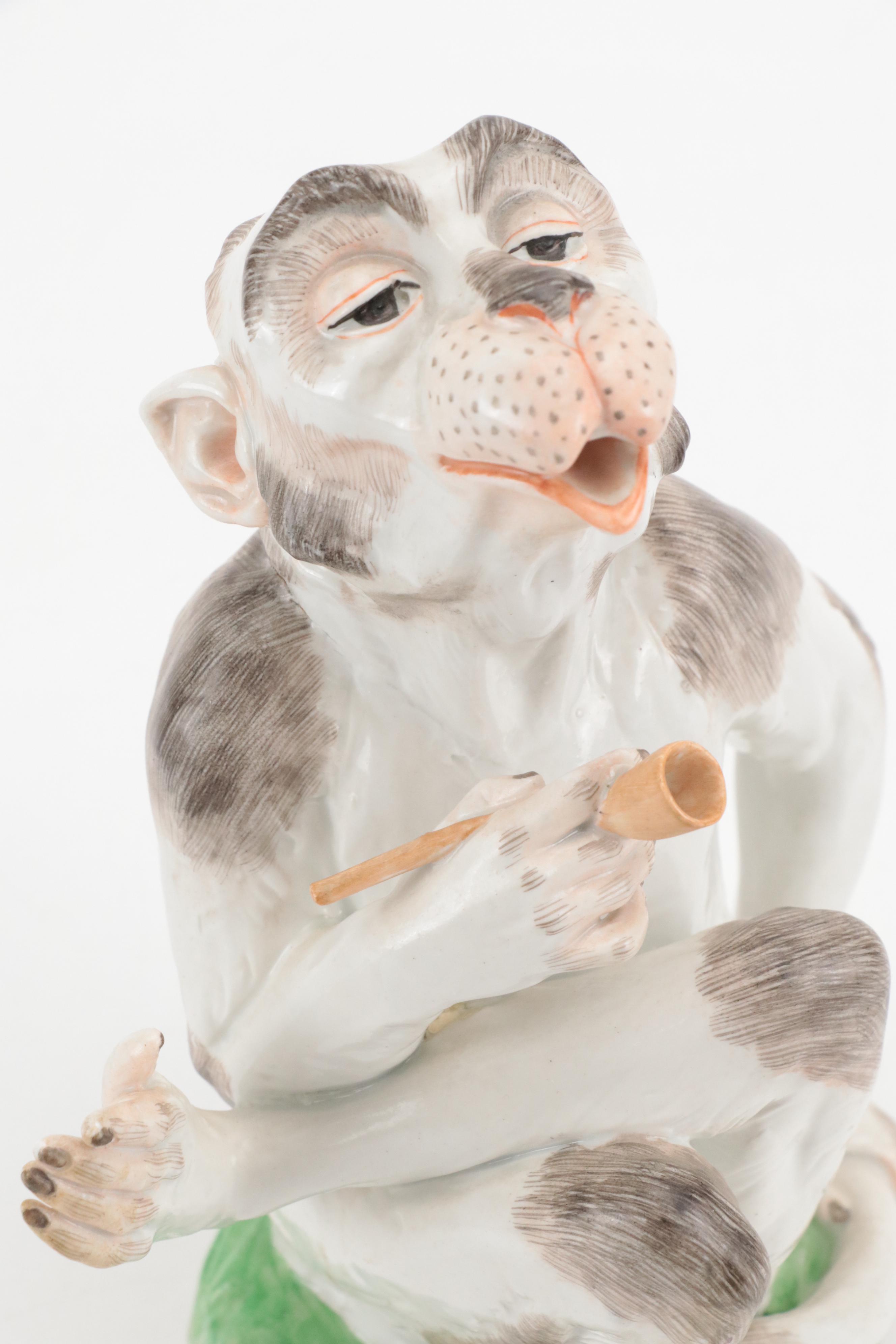 Carl Thieme for Dresden Porcelain Smoking Monkey Figurine