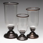Restoration Hardware Set of Oil Rubbed Bronze and Glass Hurricanes