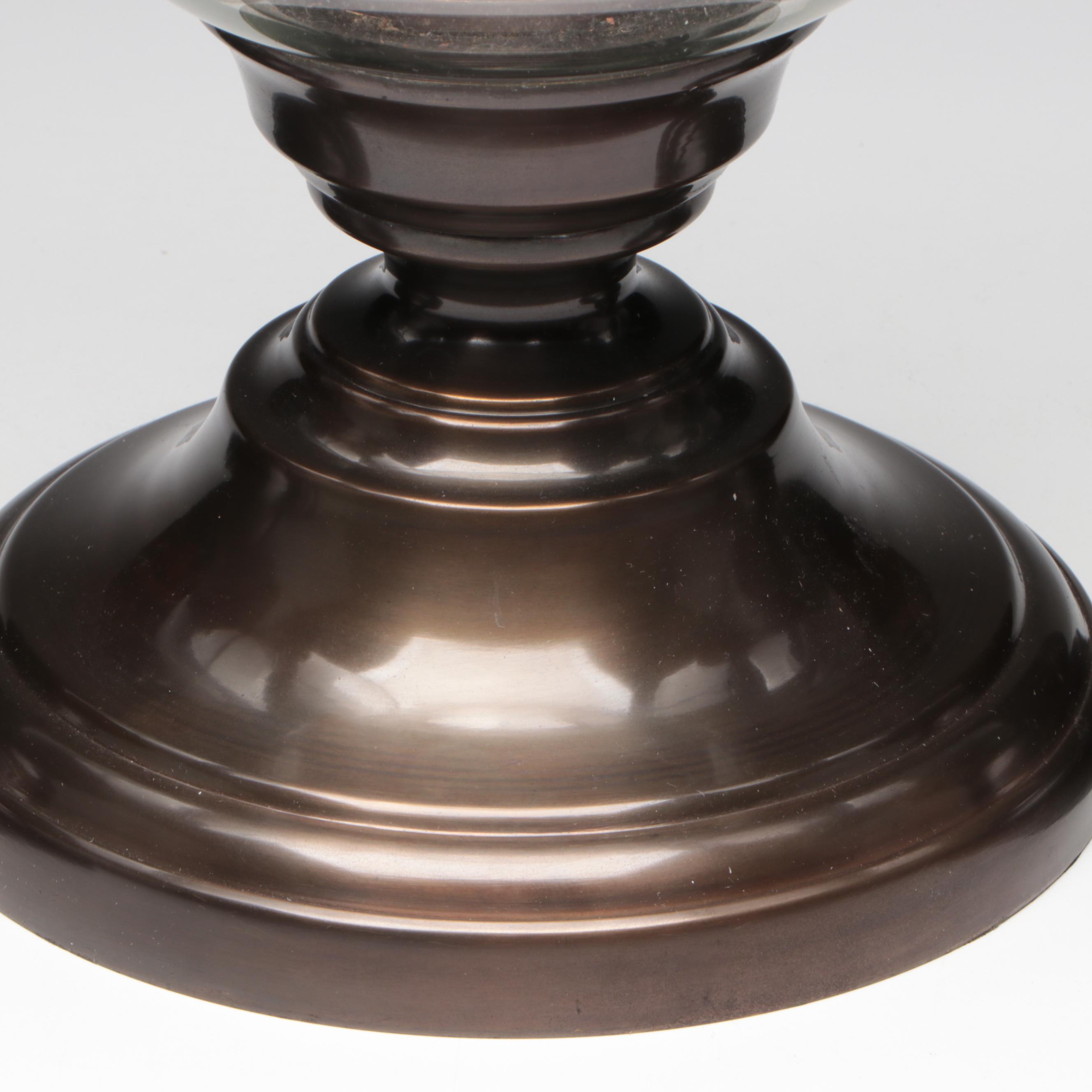 Restoration Hardware Set of Oil Rubbed Bronze and Glass Hurricanes