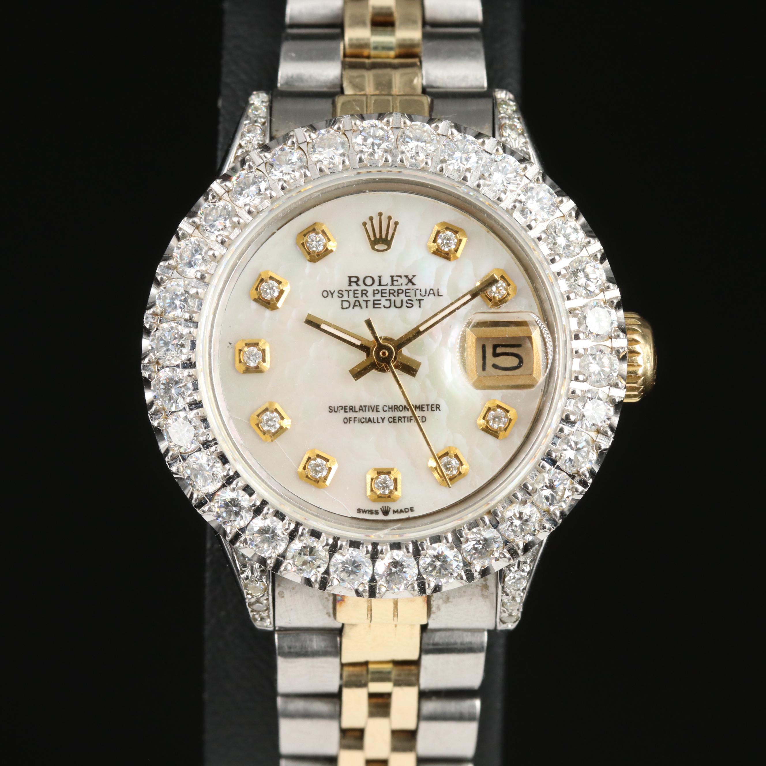 1972 Rolex Custom 1.89 CTW Diamond, Mother-of-Pearl Datejust Watch