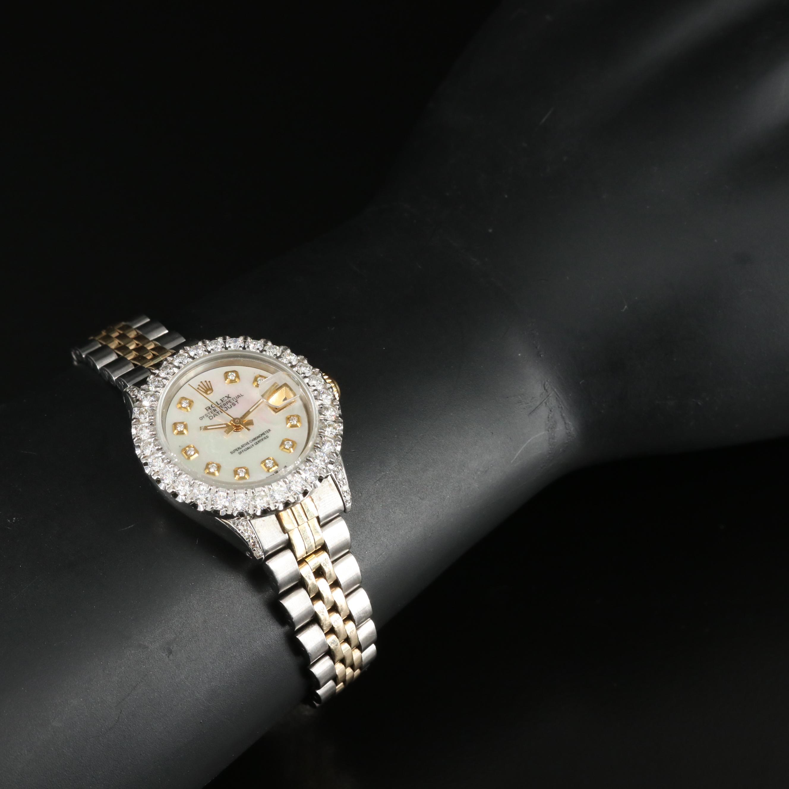 1972 Rolex Custom 1.89 CTW Diamond, Mother-of-Pearl Datejust Watch