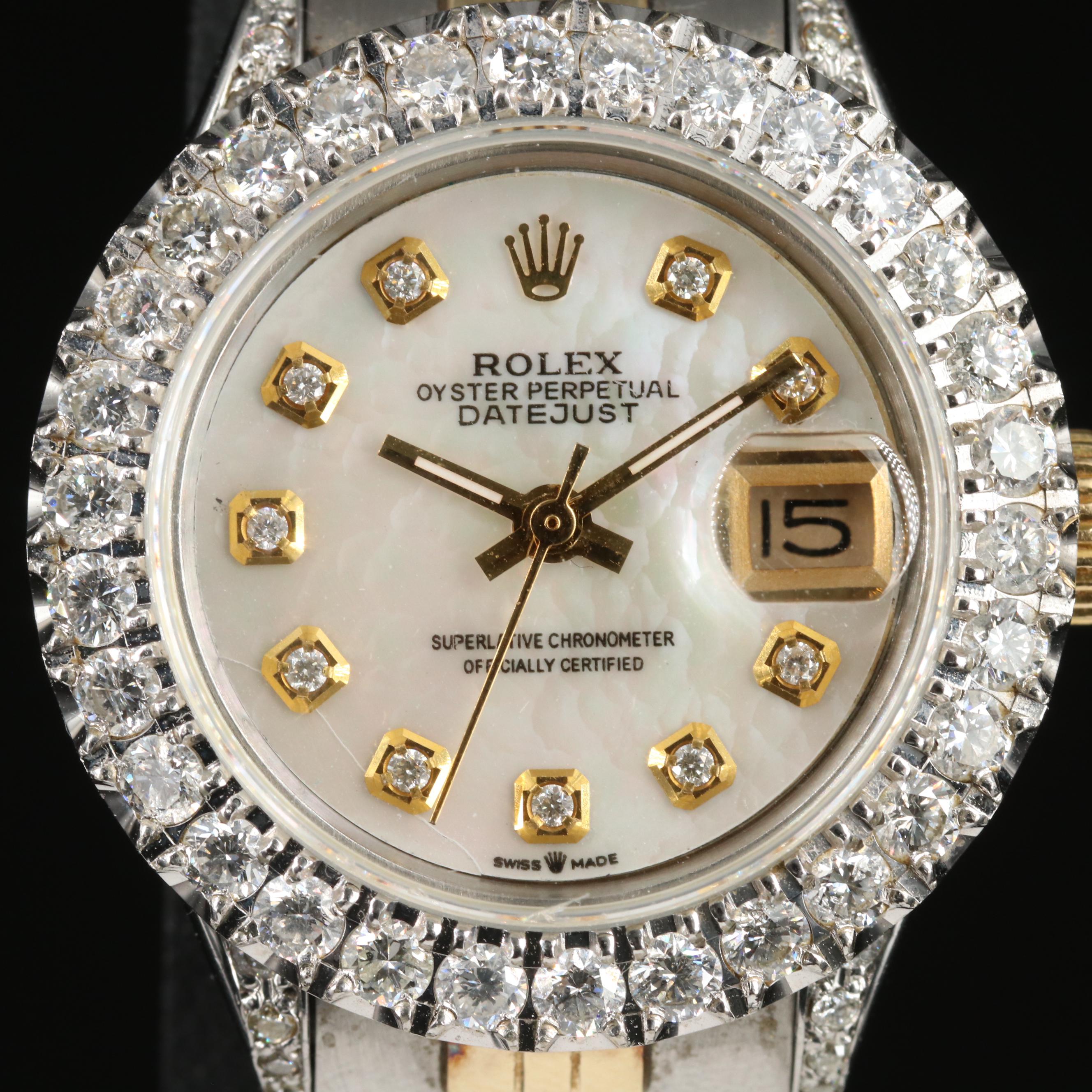 1972 Rolex Custom 1.89 CTW Diamond, Mother-of-Pearl Datejust Watch