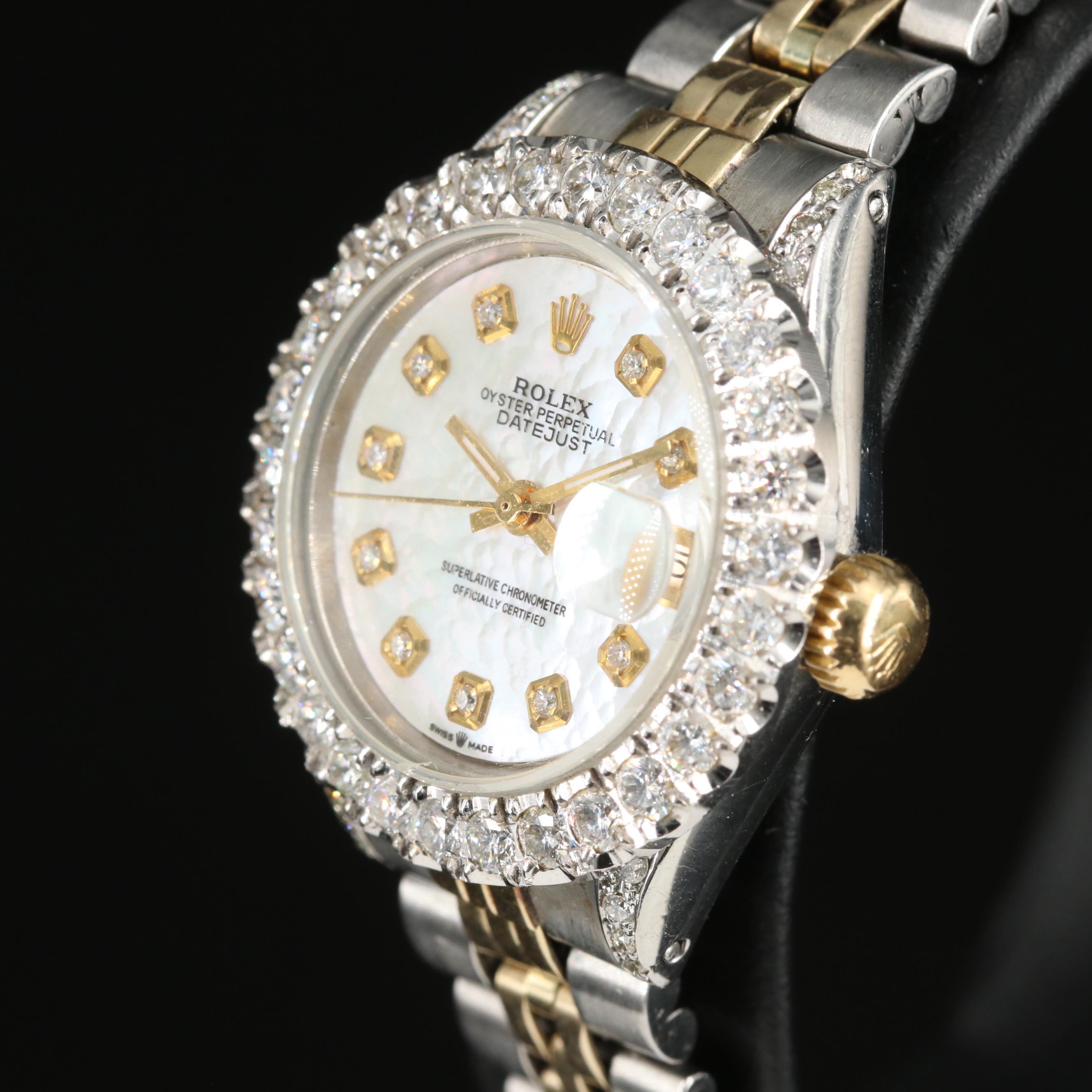 1972 Rolex Custom 1.89 CTW Diamond, Mother-of-Pearl Datejust Watch