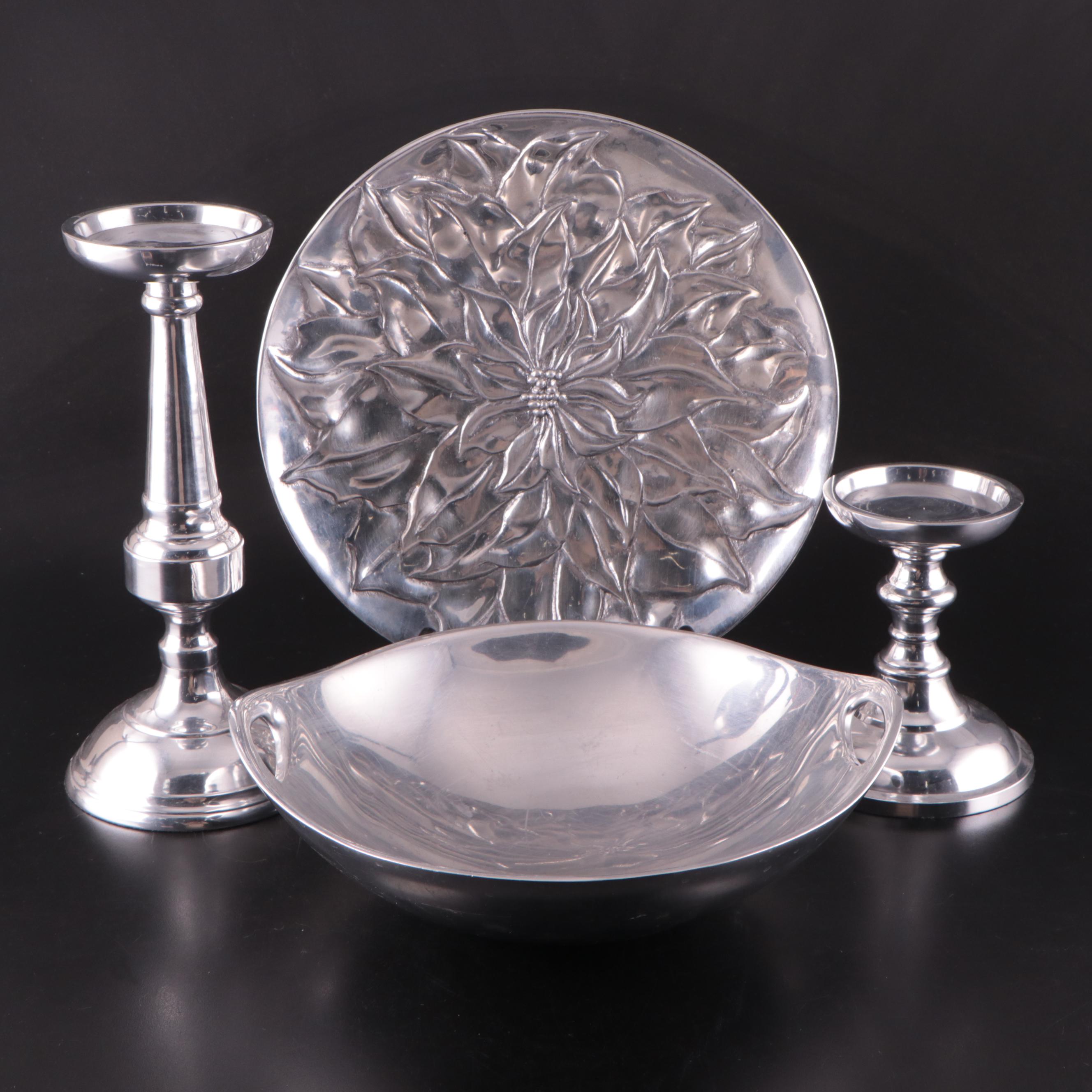 Mariposa and Nambe Aluminum Alloy Bowls With Pottery Barn Candlesticks