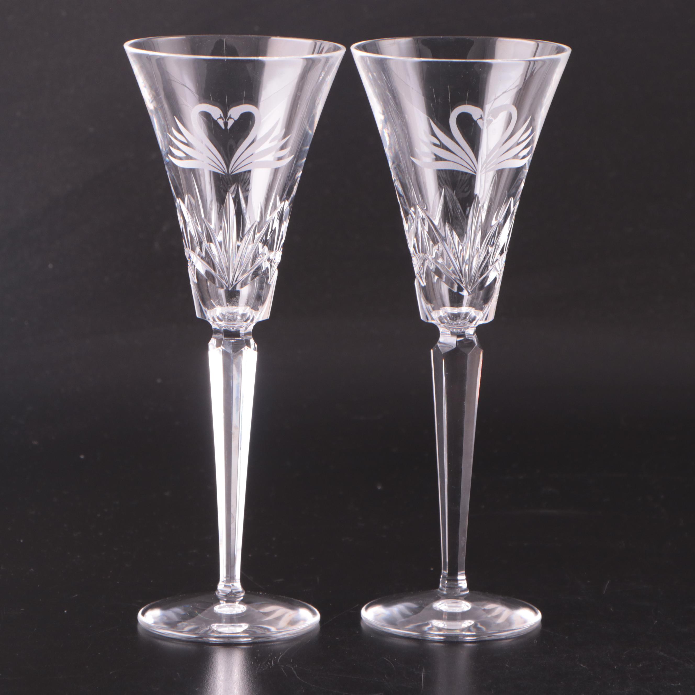 Waterford Crystal Wedding Collection Swan Motif Toasting Flutes