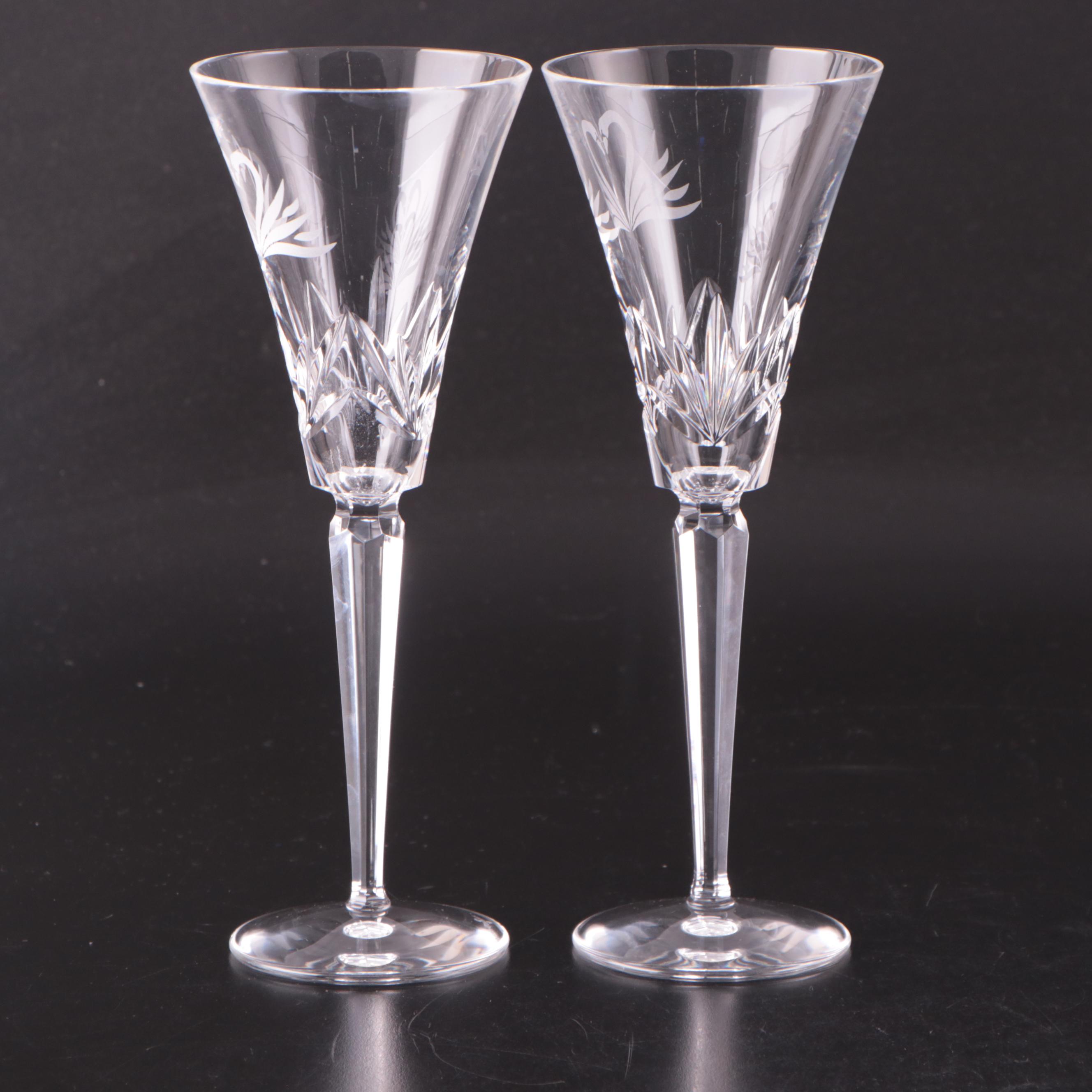 Waterford Crystal Wedding Collection Swan Motif Toasting Flutes