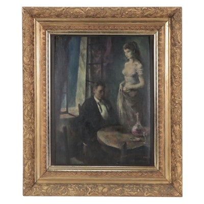 Ben Stahl Oil Painting of Interior Scene With Couple