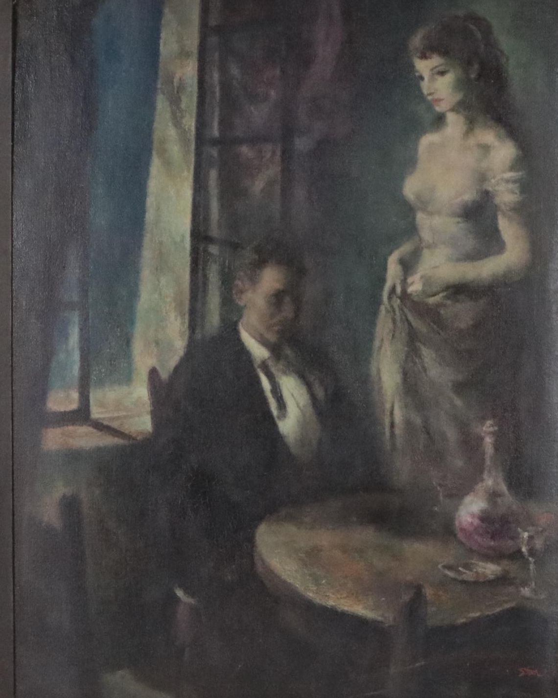Ben Stahl Oil Painting of Interior Scene With Couple