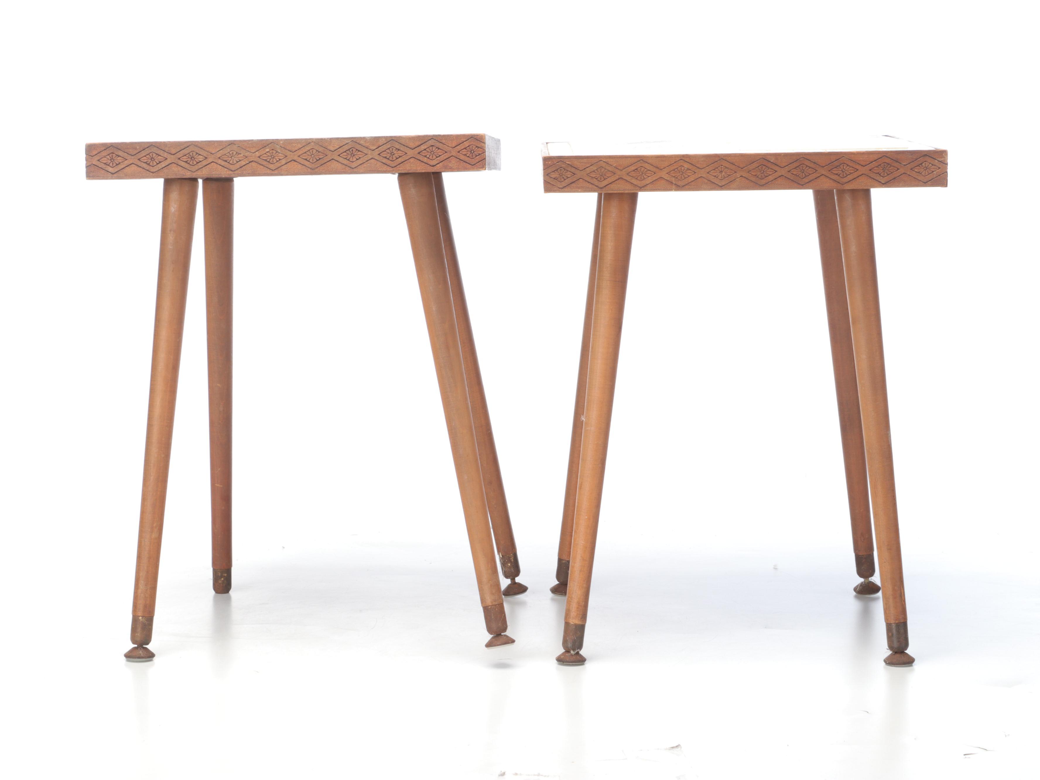 Nautical Theme Mosiac Tile Wood Accent Tables