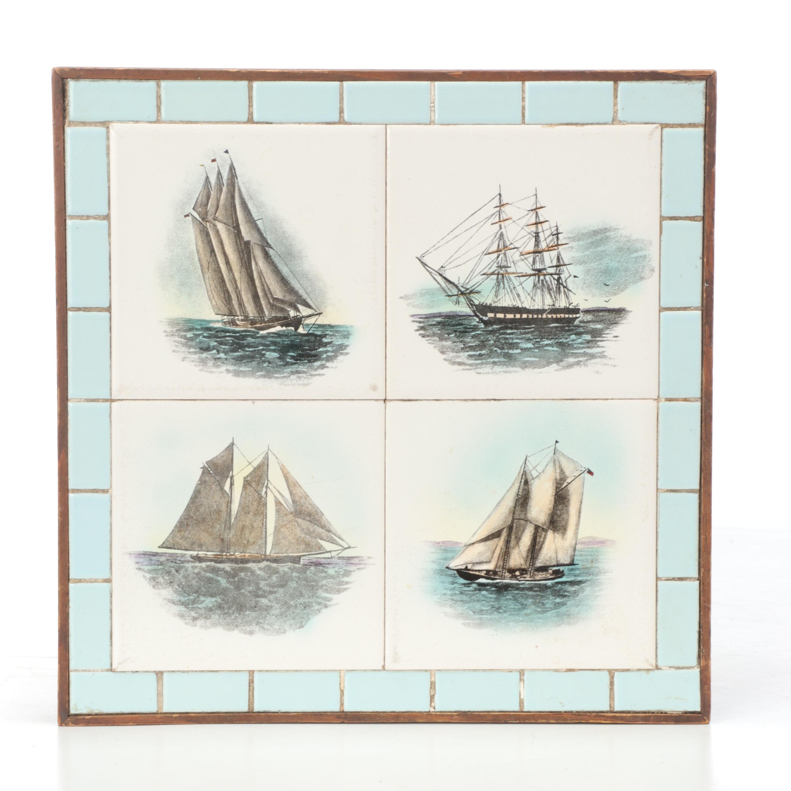 Nautical Theme Mosiac Tile Wood Accent Tables