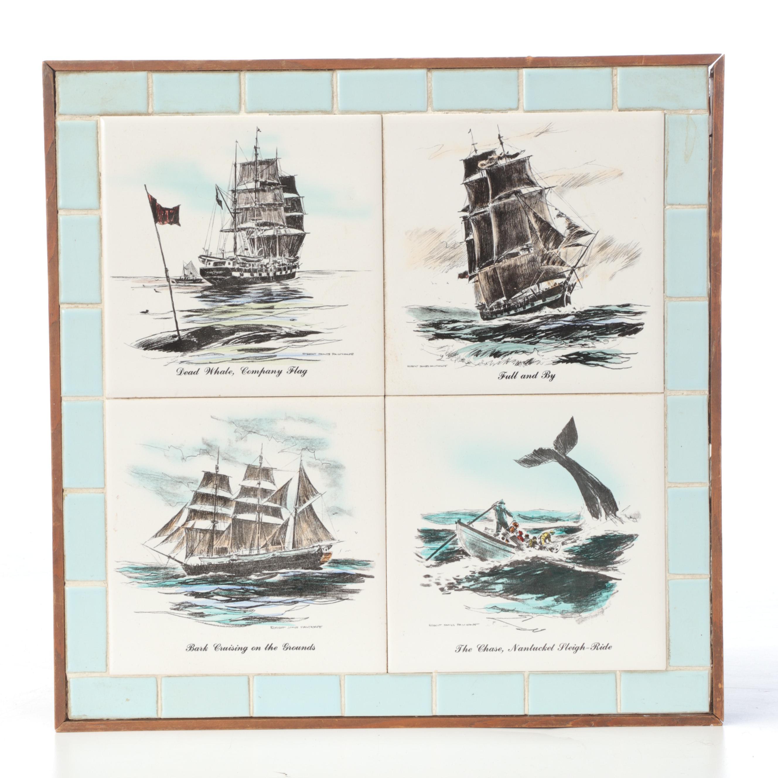Nautical Theme Mosiac Tile Wood Accent Tables