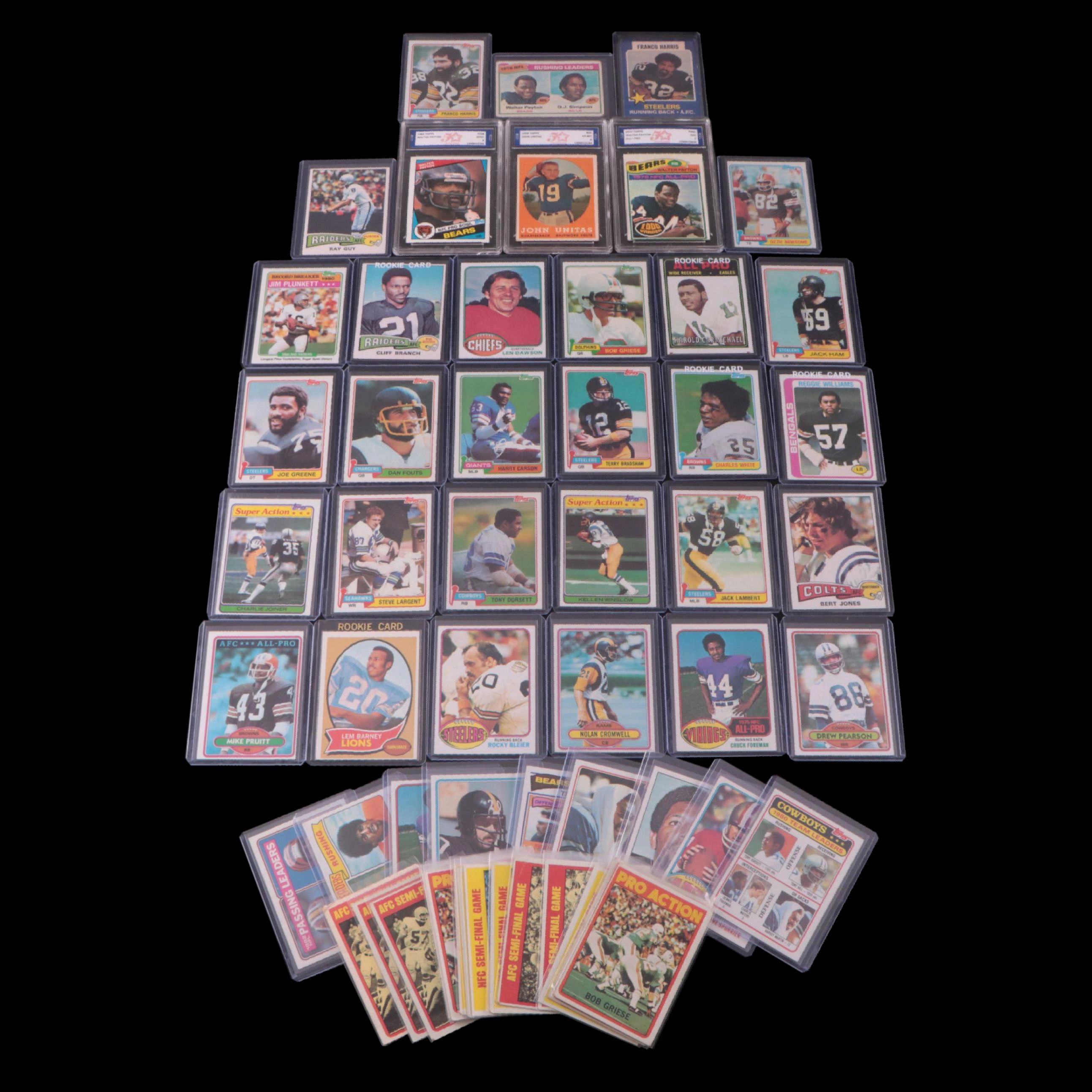 Topps Football Cards Featuring Johnny Unitas, Bob Griese, and More, 1950s–1980s