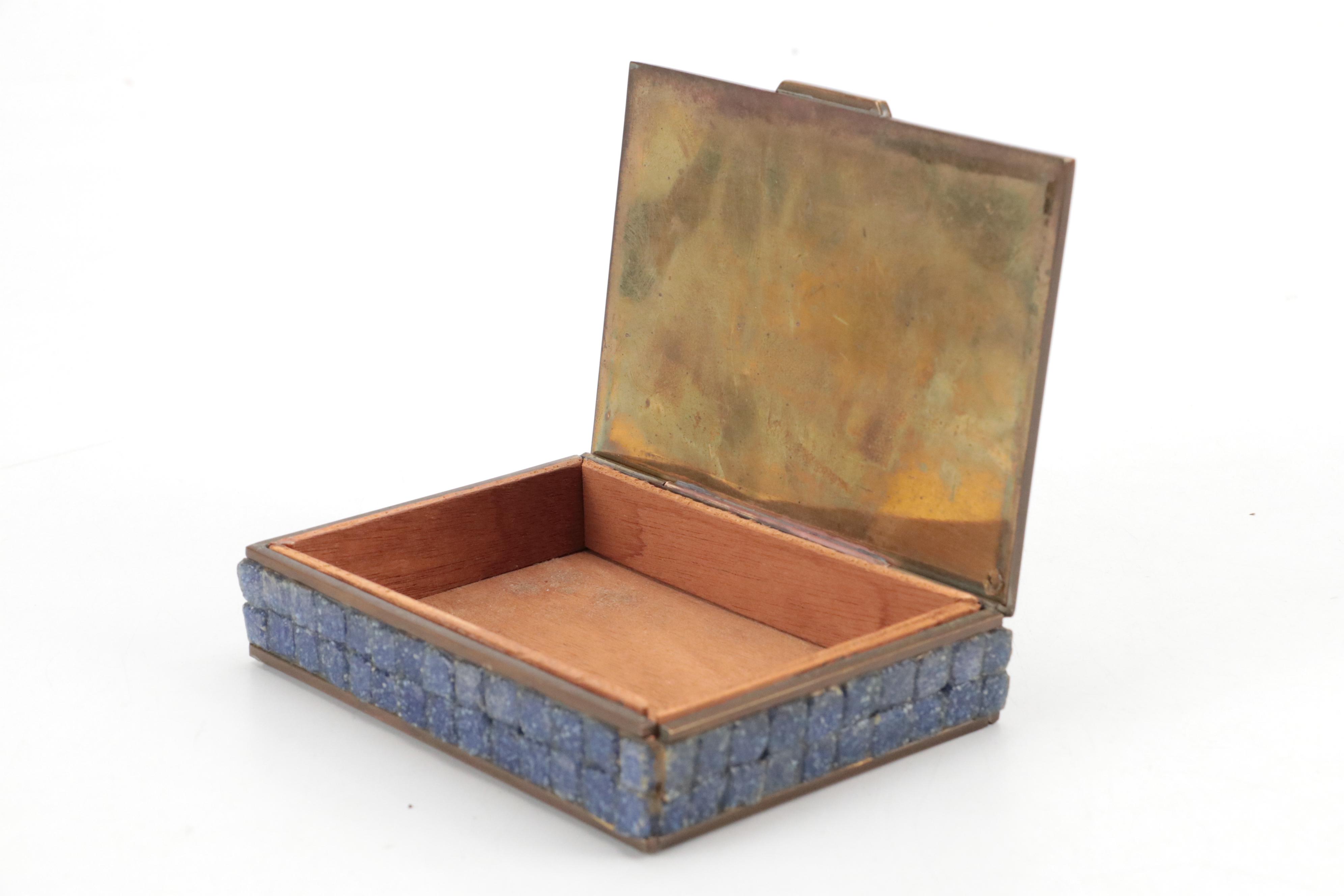 Brass Aztec Calendar Mosaic Stone Inlaid Cedar Lined Box
