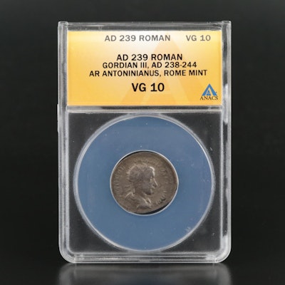 ANACS Graded VG10 Ancient Roman Antoninianus Coin of Gordian III, ca. 239 A.D.