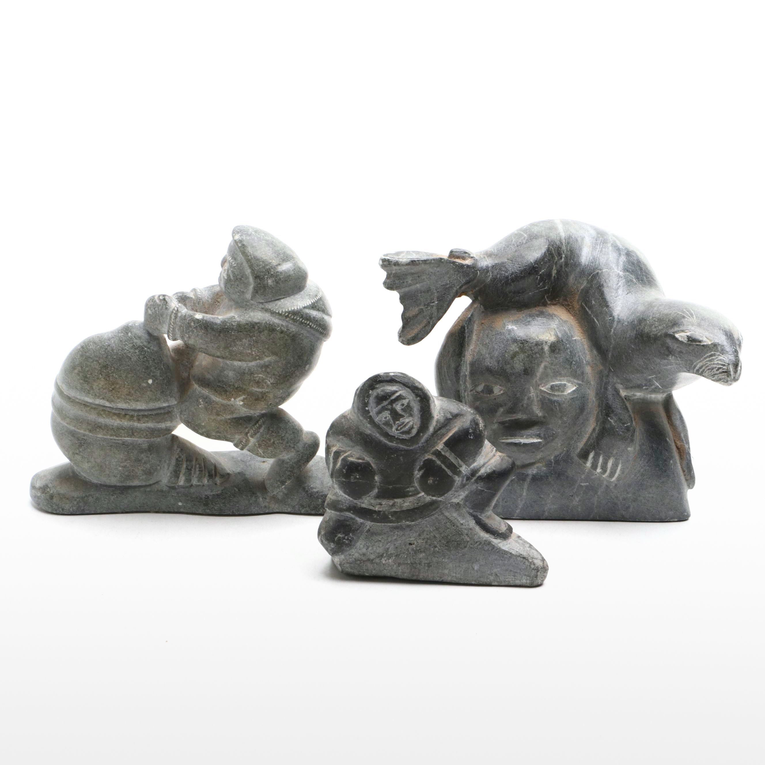 Inuit Hand-Carved Soapstone Figures