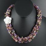 Mother-of-Pearl, Amethyst and Tourmaline Torsade Necklace