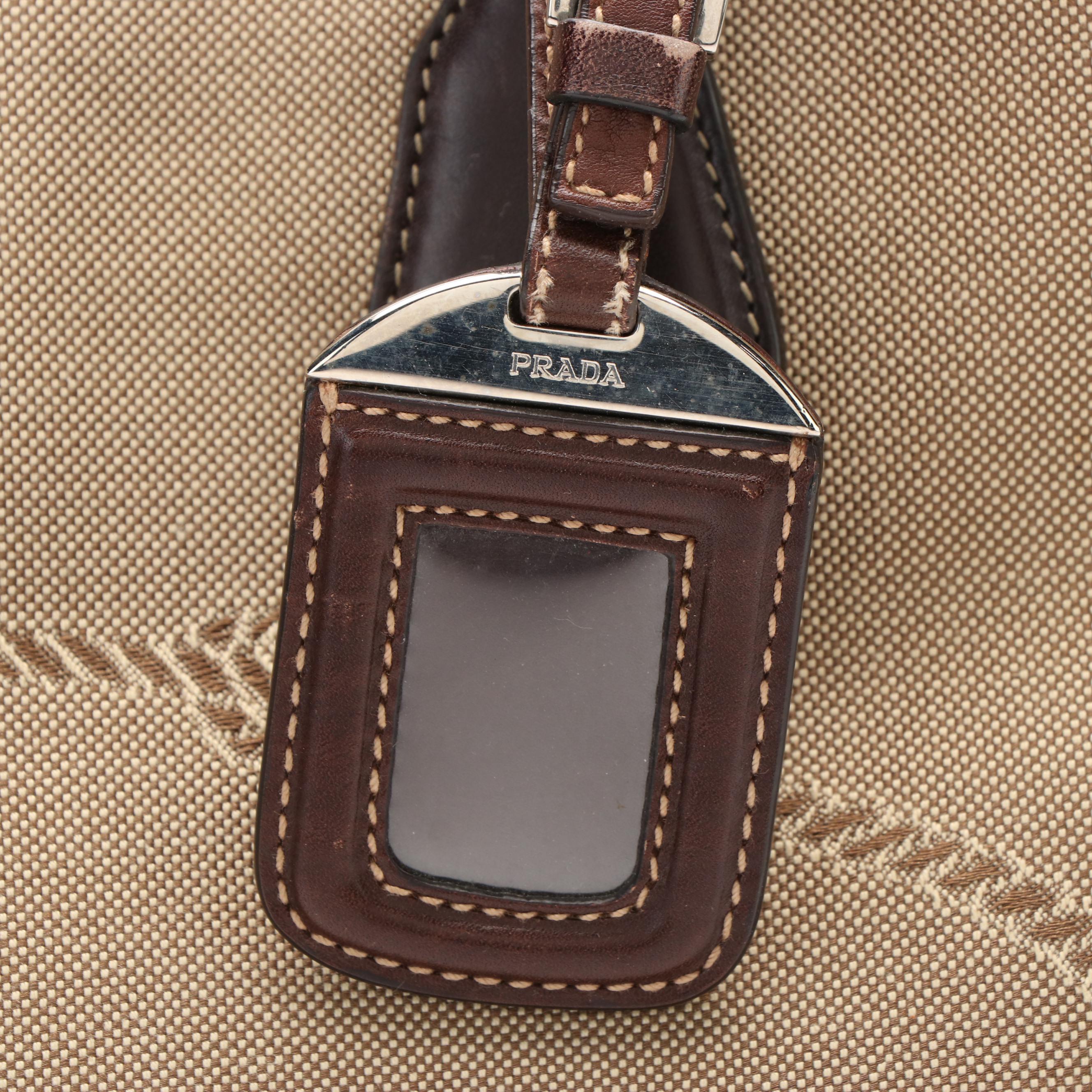 Prada Logo Corda Moro Canvas and Leather Tote Bag